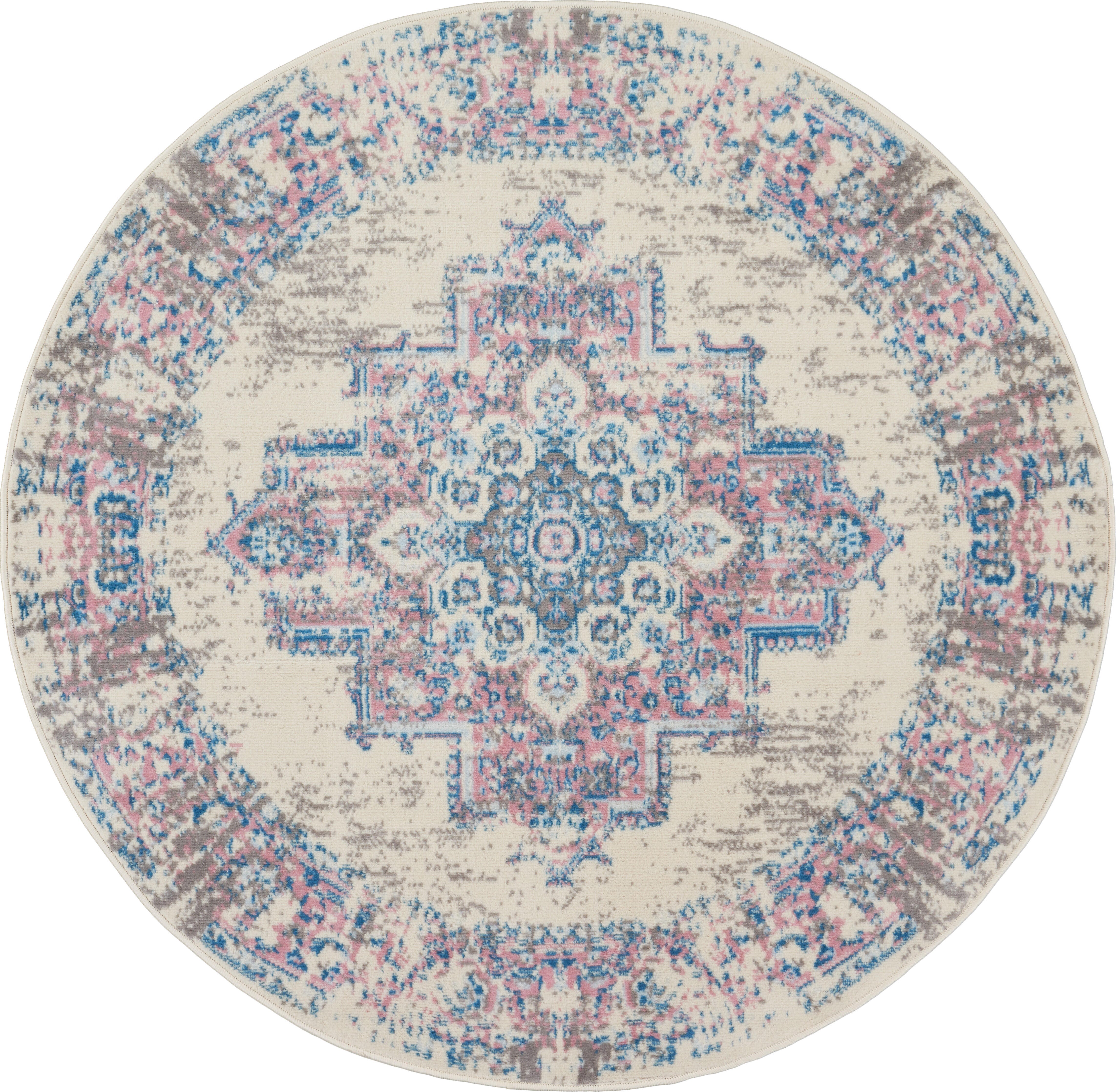 Nourison Home Nourison Grafix 4' x ROUND Ivory/Pink Vintage Indoor Rug, Ivory/Pink, large