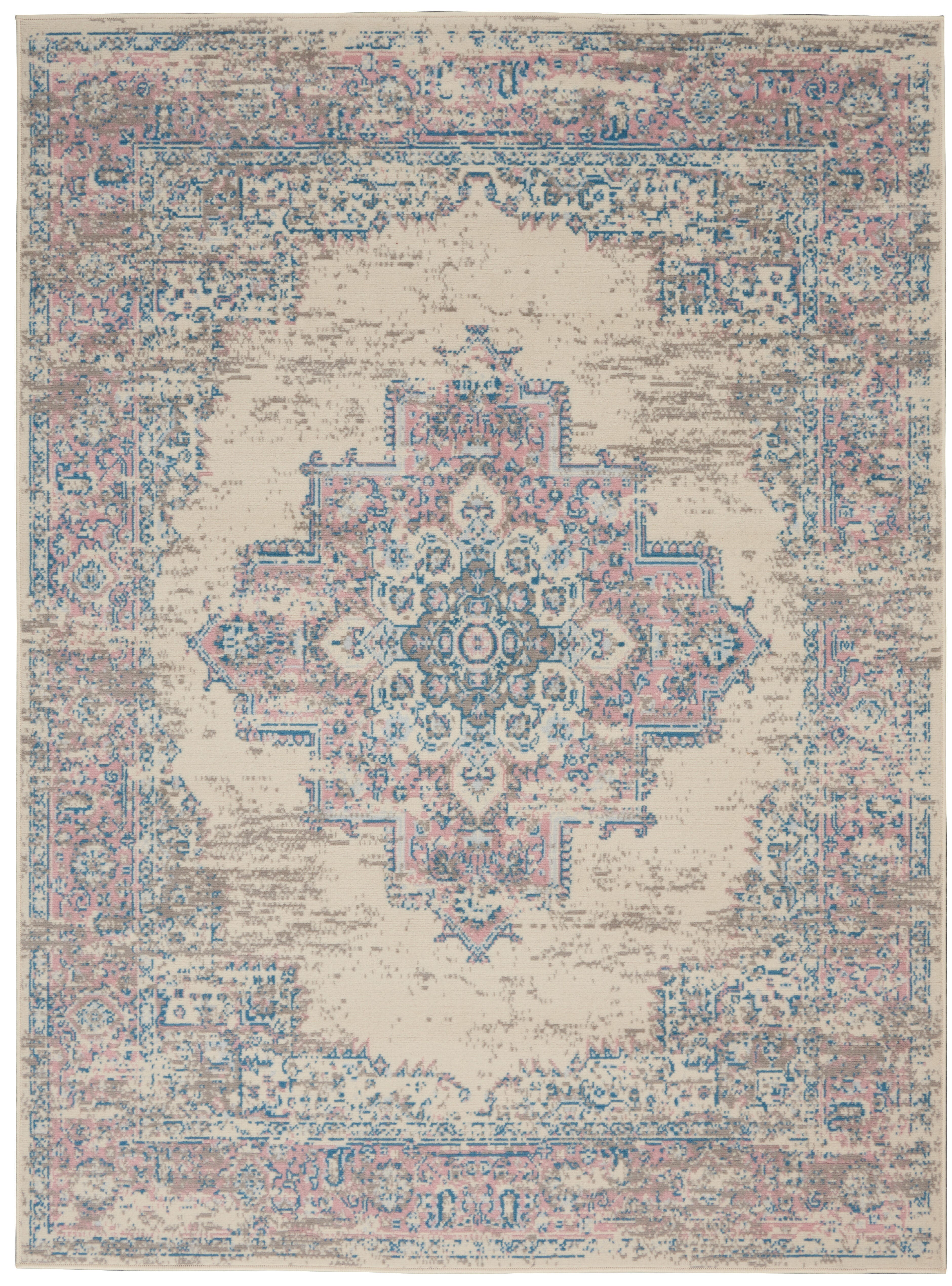 Nourison Home Nourison Grafix 6' x 9' Ivory/Pink Vintage Indoor Rug, Ivory/Pink, large