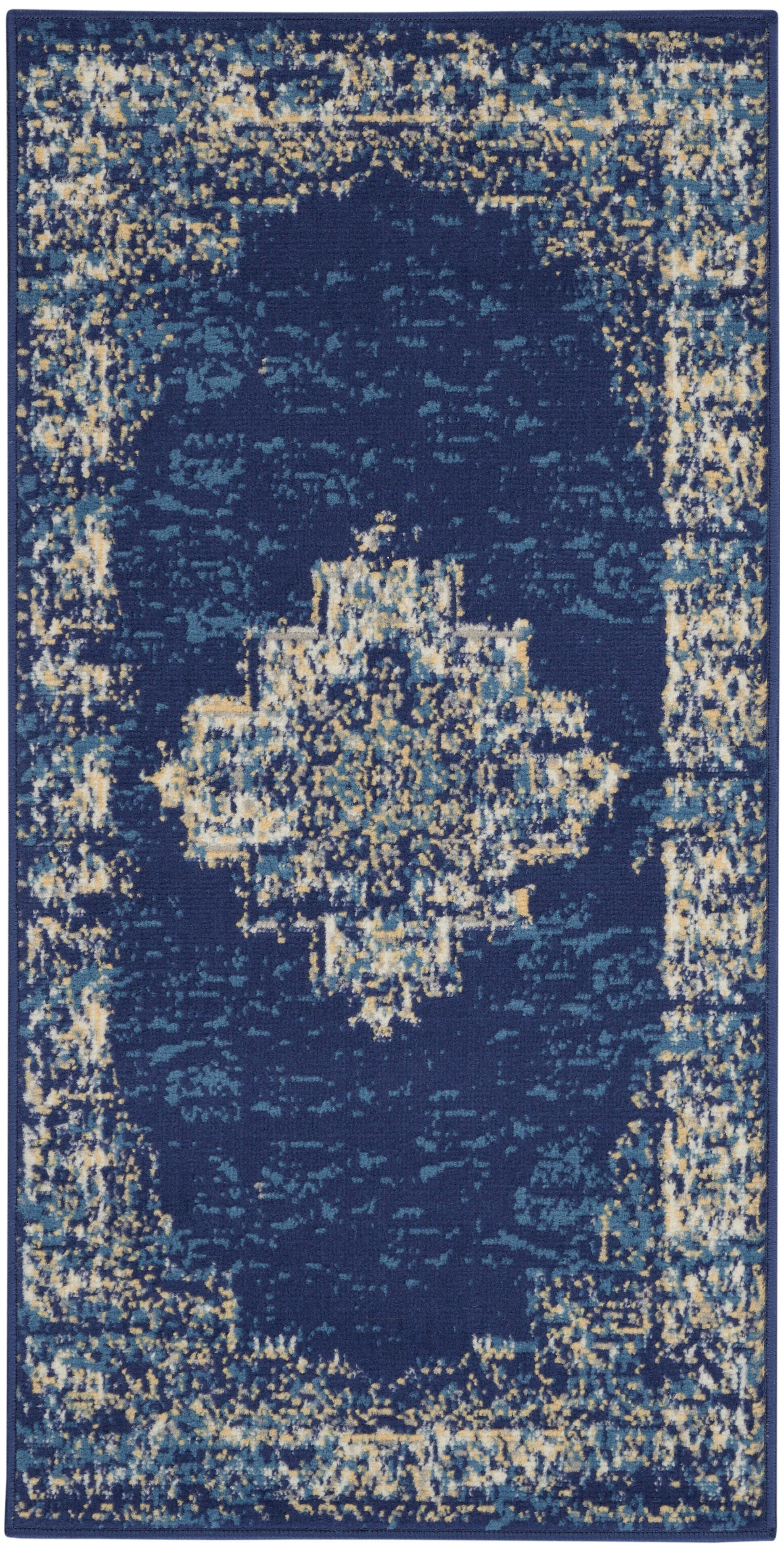Nourison Home Nourison Grafix 2' x 4' Navy Blue Vintage Indoor Rug, Navy Blue, large