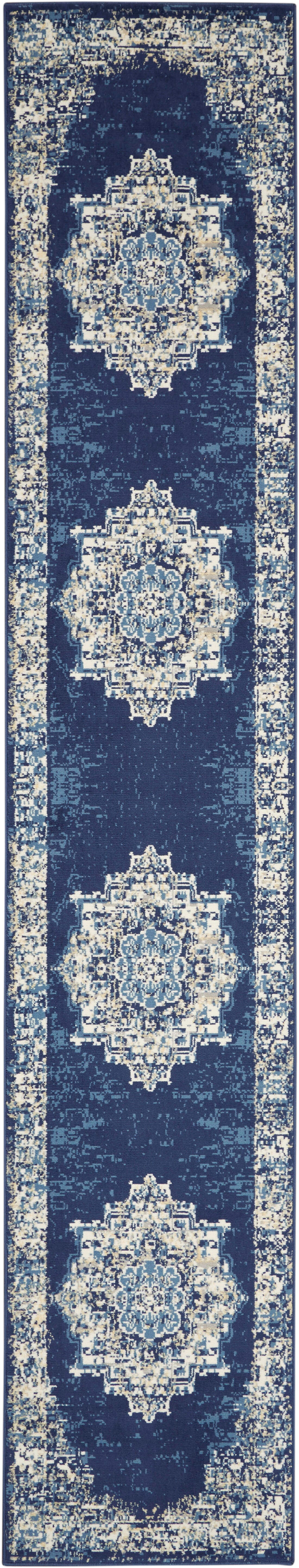 Nourison Home Nourison Grafix 2'3" x 10' Navy Blue Vintage Indoor Rug, Navy Blue, large