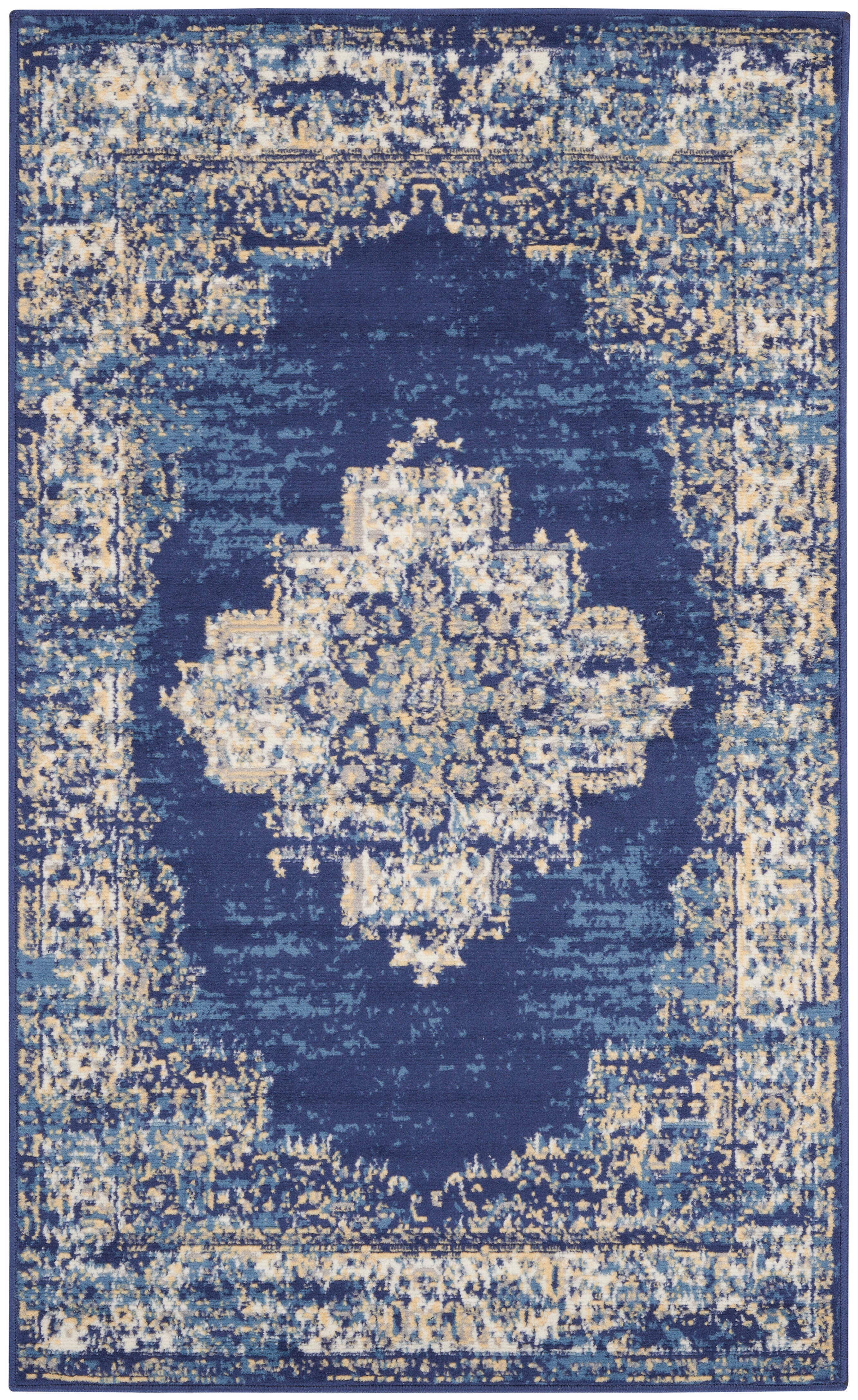 Nourison Home Nourison Grafix 3' x 5' Navy Blue Vintage Indoor Rug, Navy Blue, large