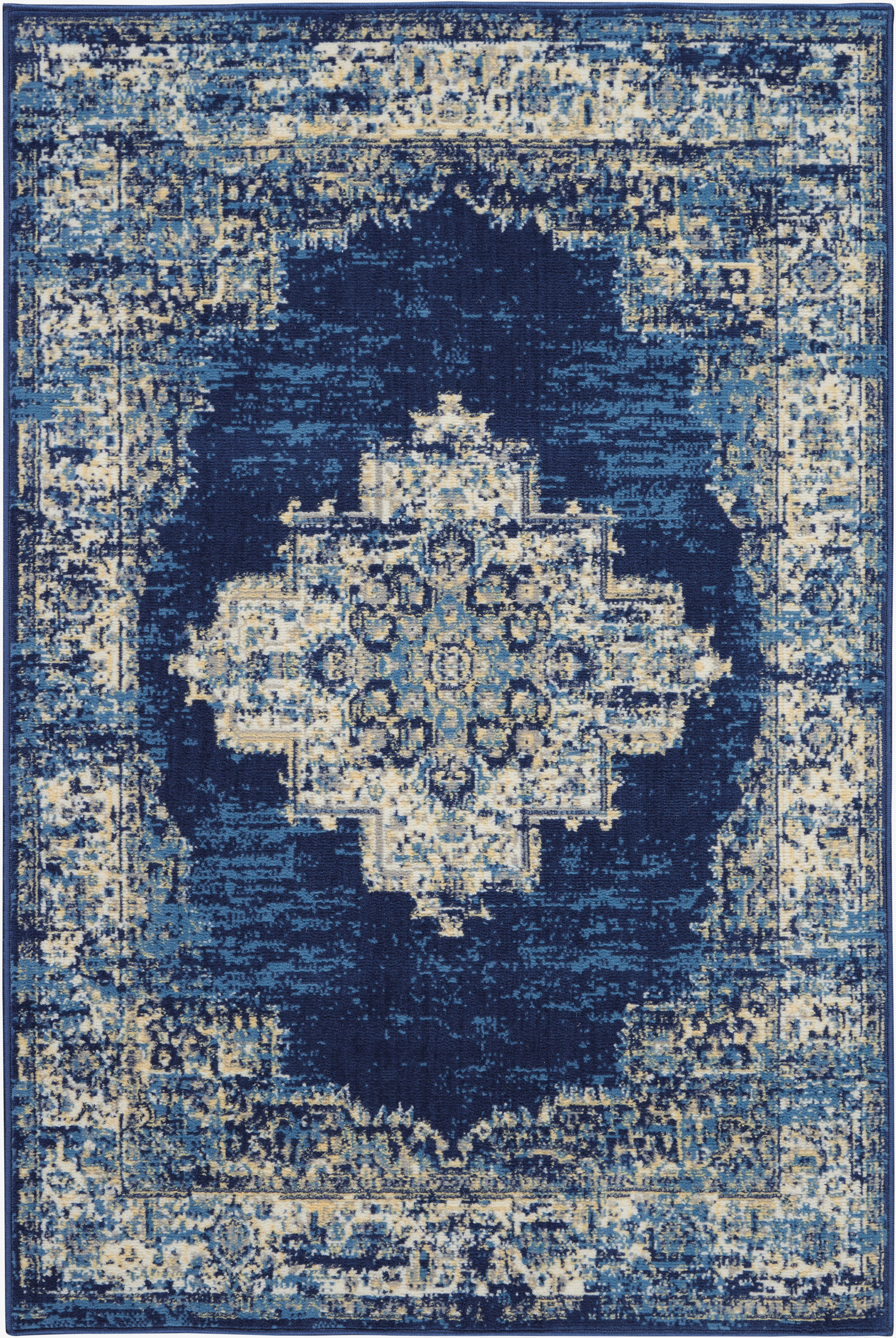 Nourison Home Nourison Grafix 3'9" x 5'9" Navy Blue Vintage Indoor Rug, Navy Blue, large