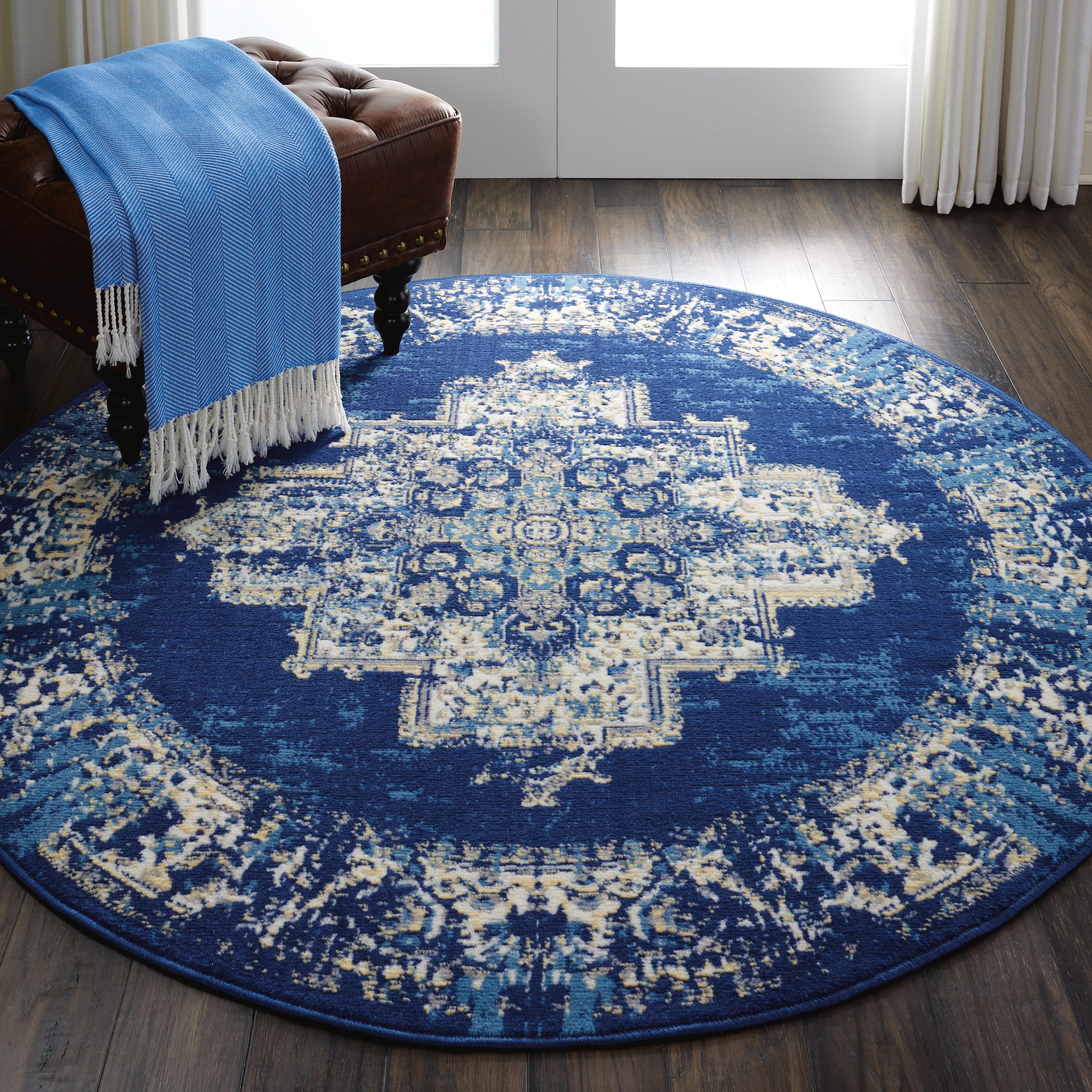 Nourison Home Nourison Grafix 4' x ROUND Navy Blue Vintage Indoor Rug, Navy Blue, rollover
