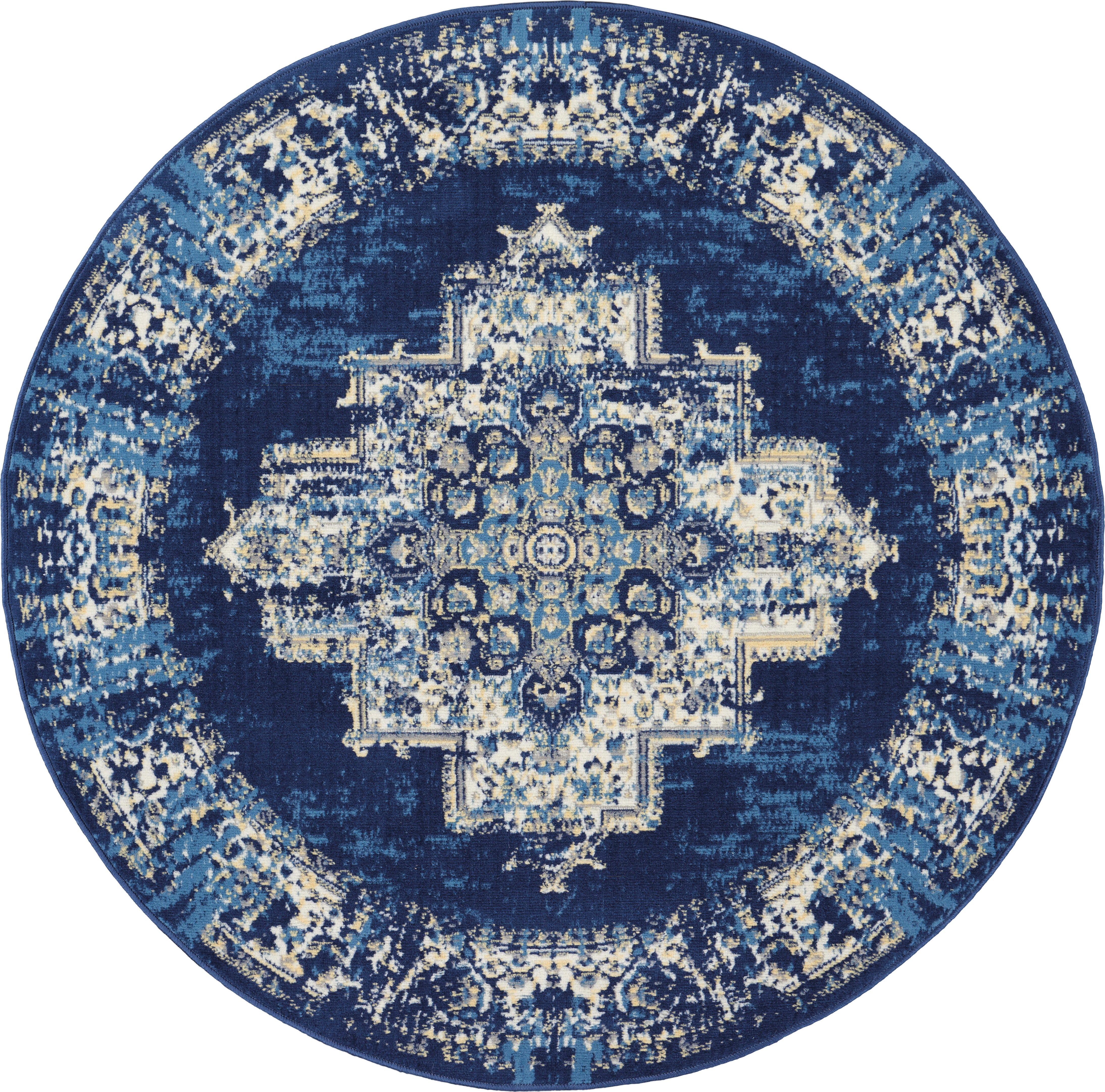 Nourison Home Nourison Grafix 4' x ROUND Navy Blue Vintage Indoor Rug, Navy Blue, large