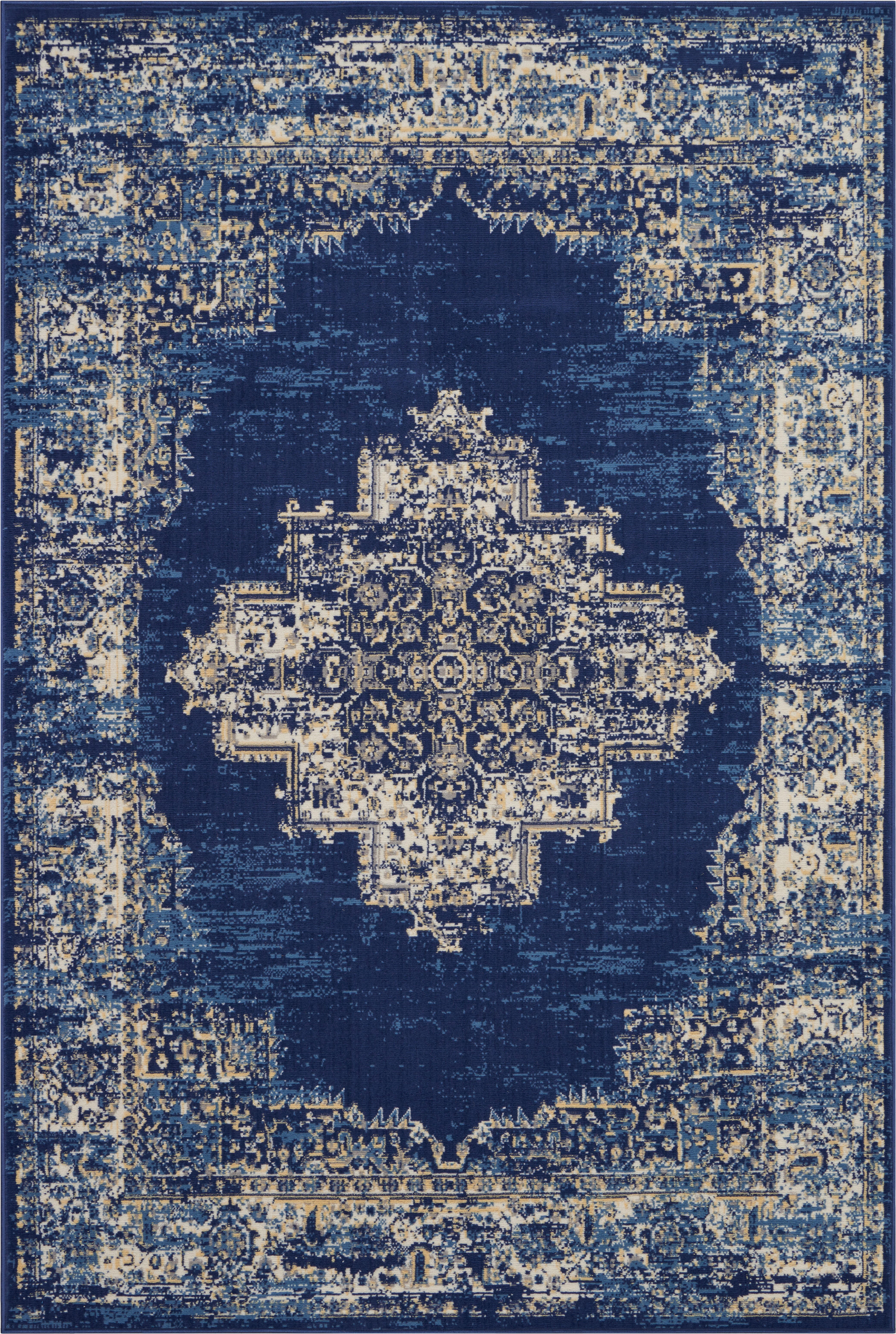 Nourison Home Nourison Grafix 6' x 9' Navy Blue Vintage Indoor Rug, Navy Blue, large