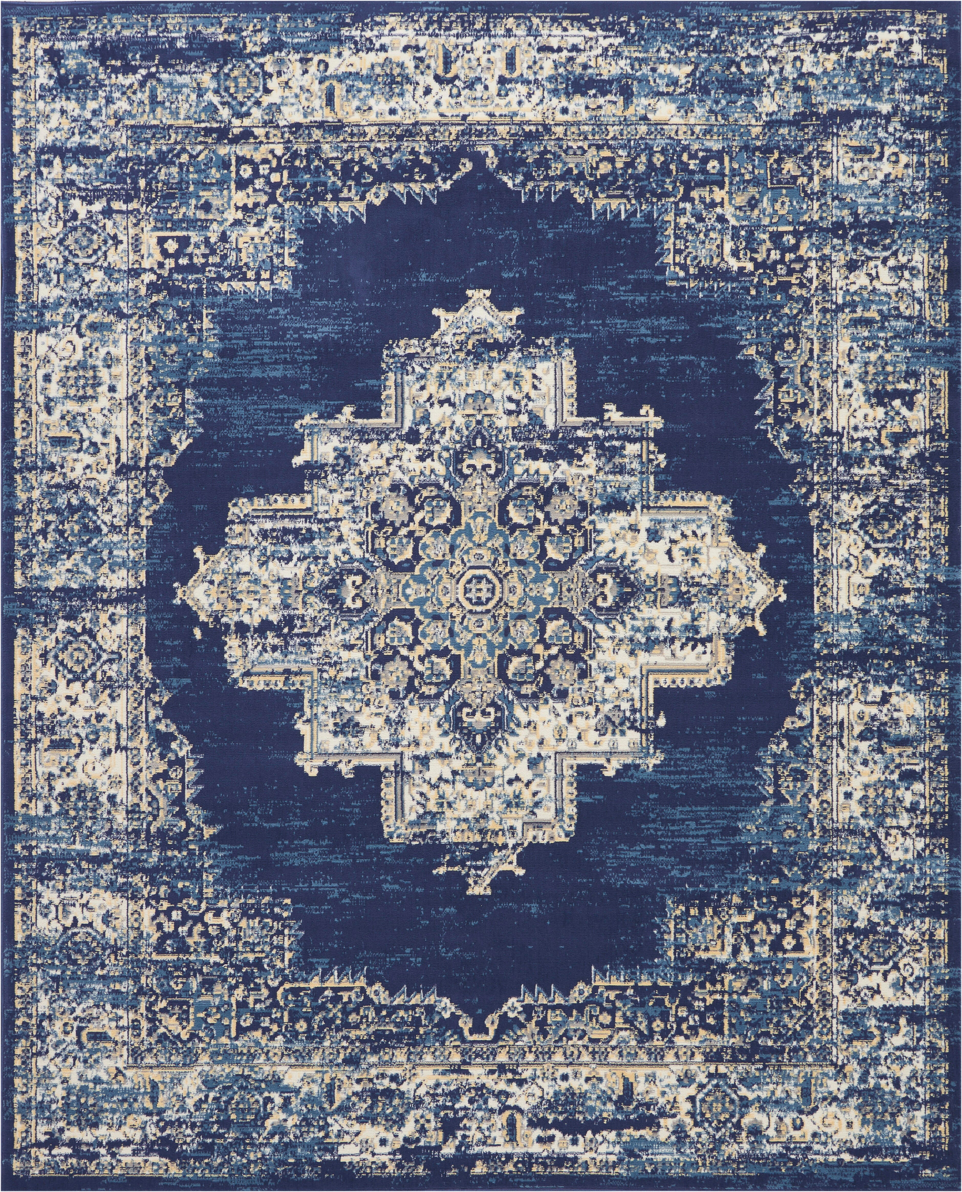 Nourison Home Nourison Grafix 7' x 10' Navy Blue Vintage Indoor Rug, Navy Blue, large