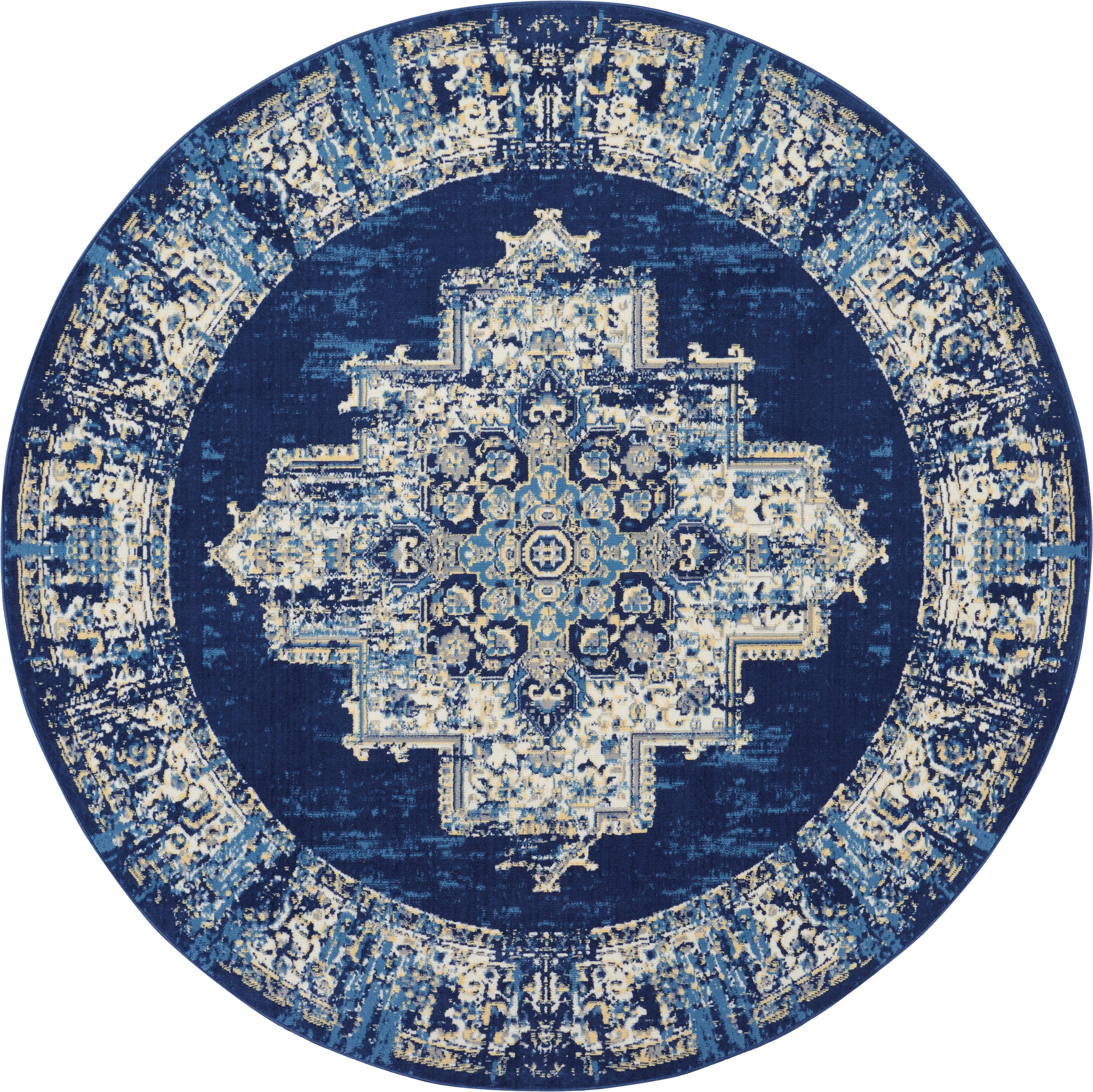 Nourison Home Nourison Grafix 8' x ROUND Navy Blue Vintage Indoor Rug, Navy Blue, large