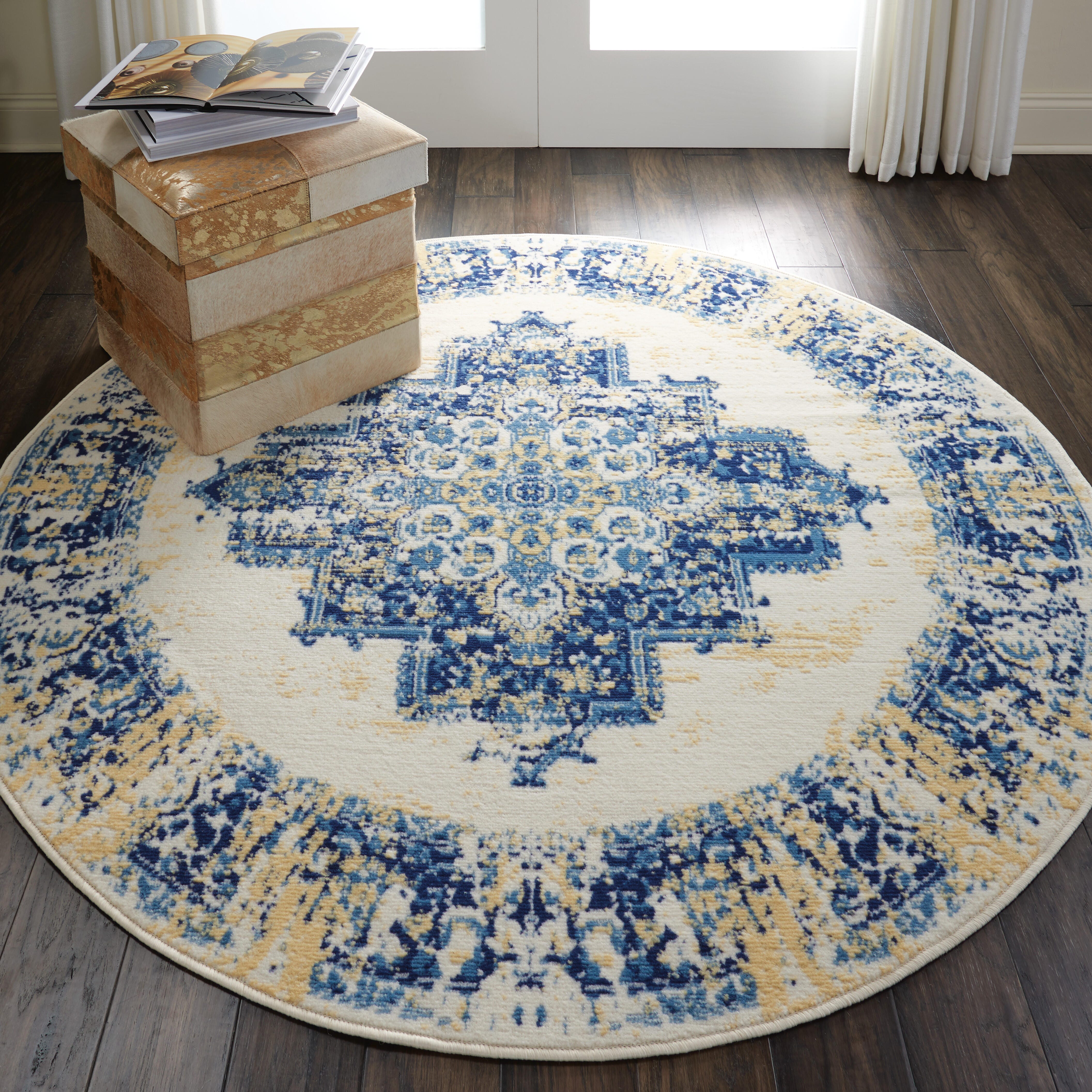 Nourison Home Nourison Grafix 4' x ROUND White Vintage Indoor Rug, White, rollover