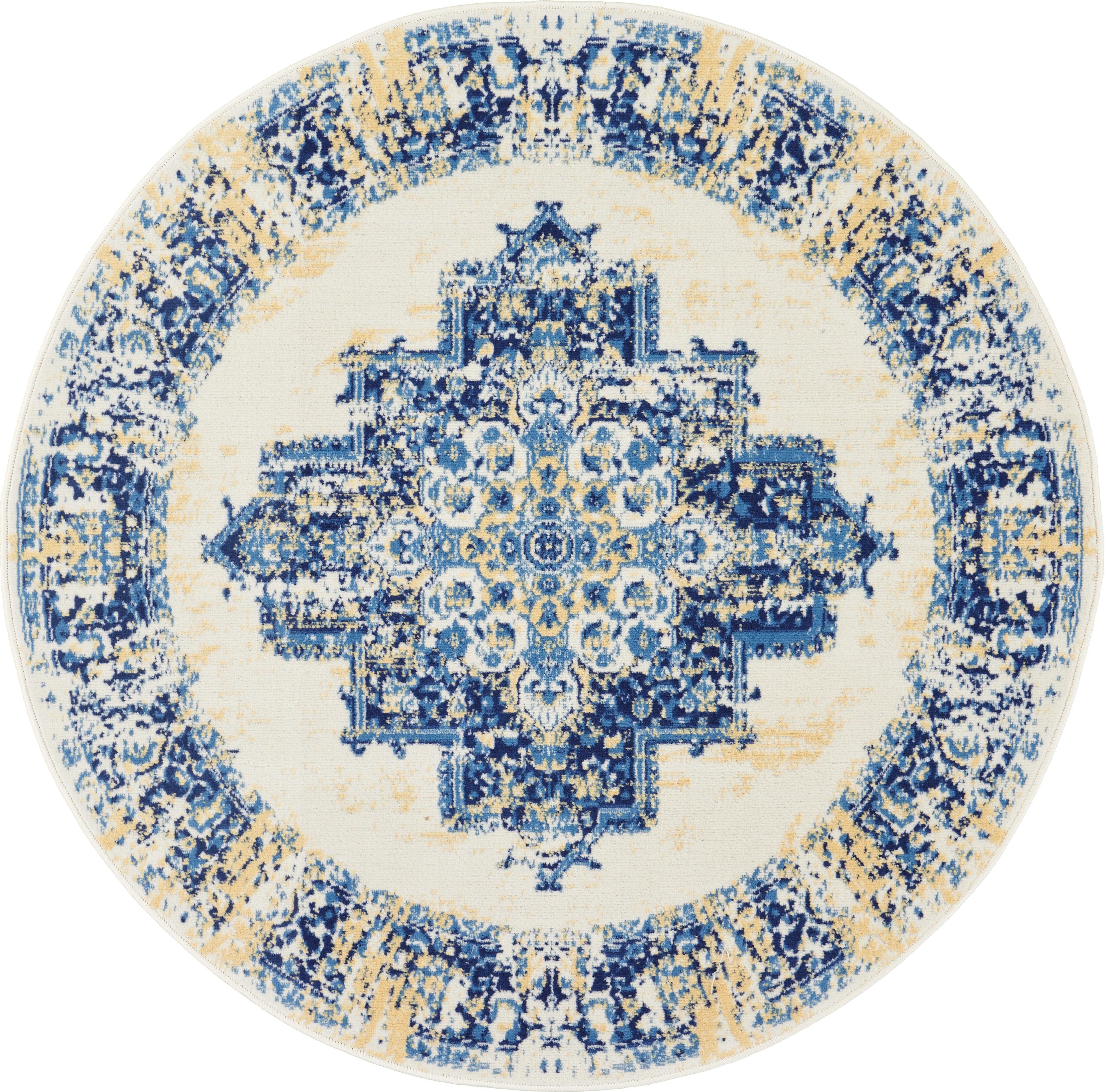 Nourison Home Nourison Grafix 4' x ROUND White Vintage Indoor Rug, White, large