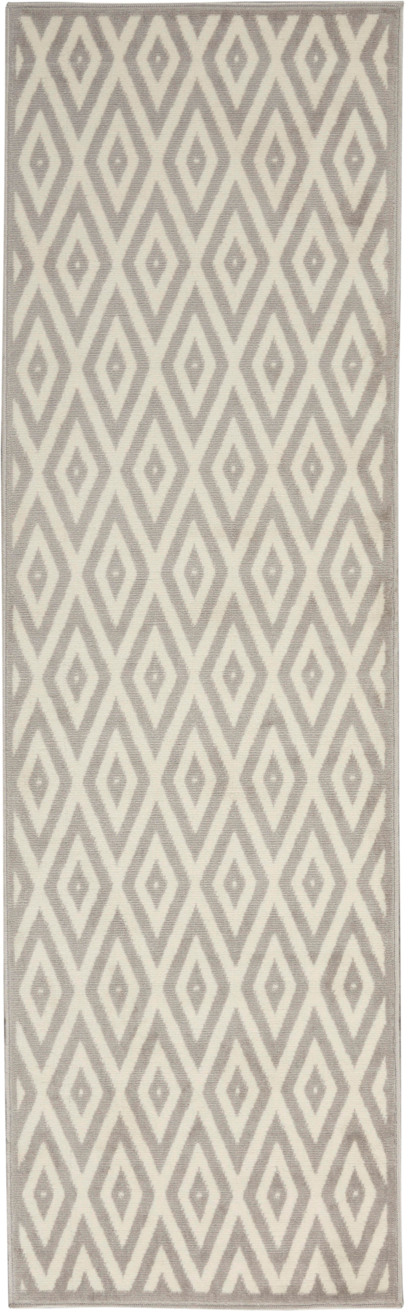 Nourison Home Nourison Grafix 2'3" x 7'6" White/Grey Mid-Century Modern Indoor Rug, White/Gray, large