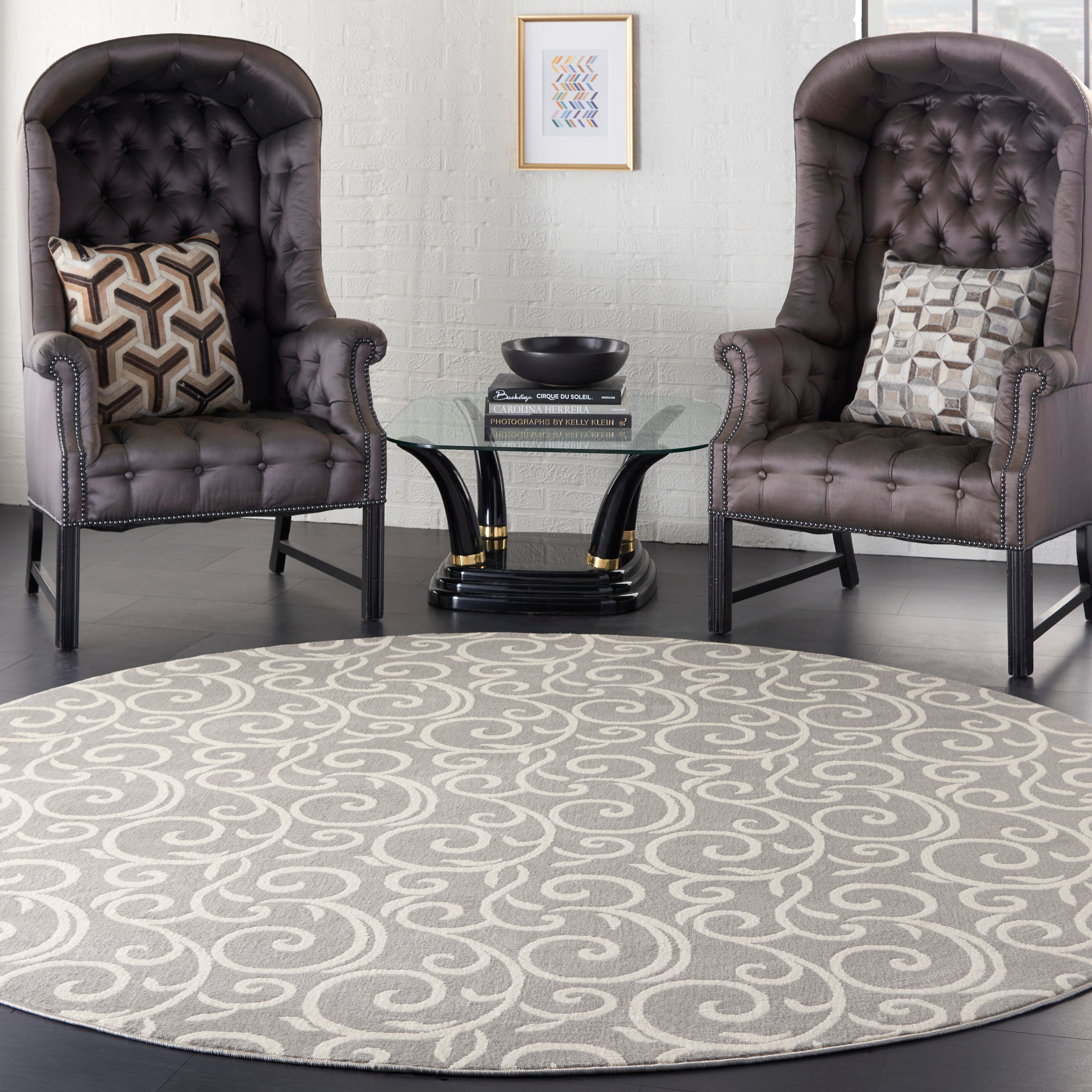 Nourison Nourison Grafix 8' x ROUND Grey Contemporary Indoor Rug, Gray, rollover