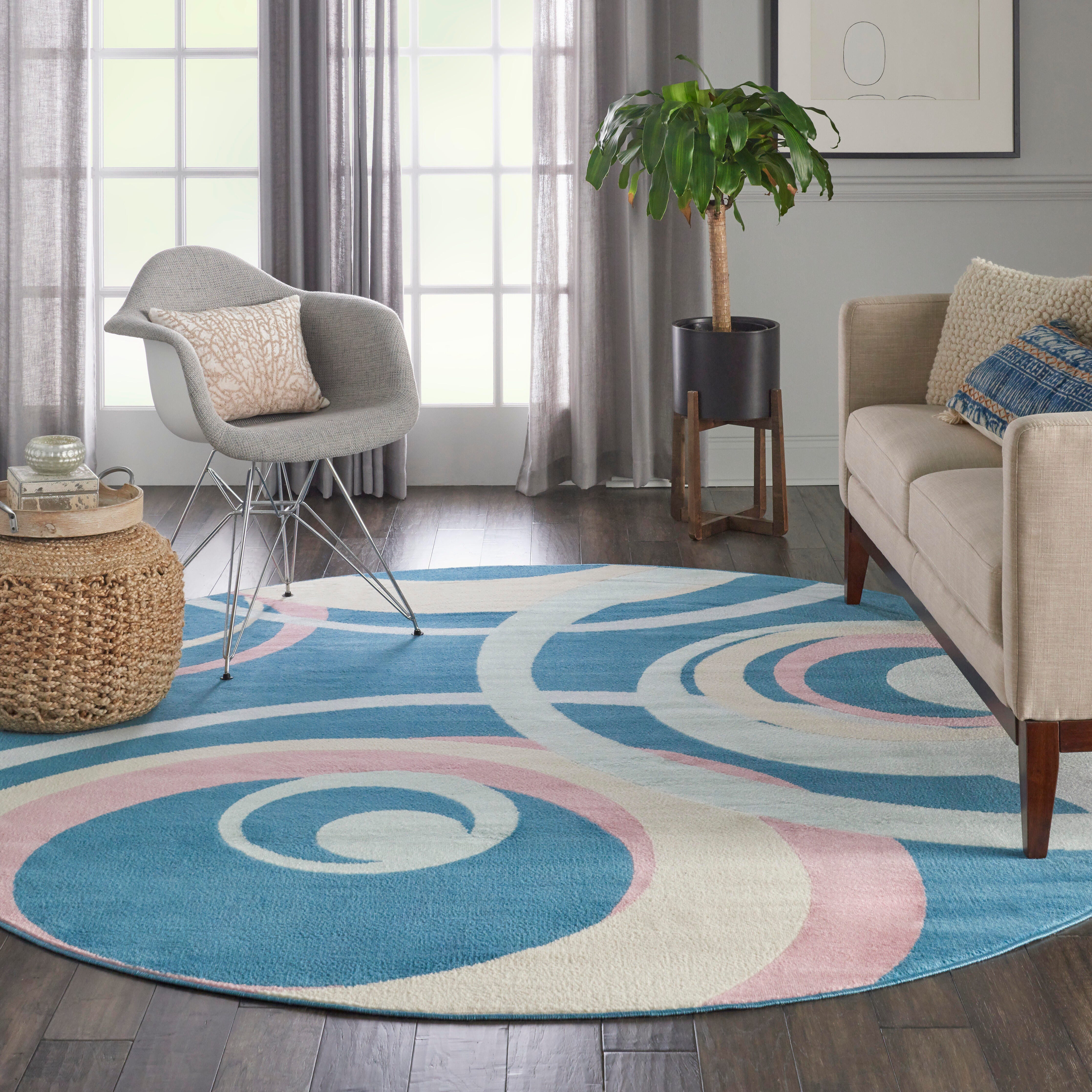 Nourison Home Nourison Grafix 8' x ROUND Blue Multi Colored Eclectic Indoor Rug, Blue/Multi, rollover