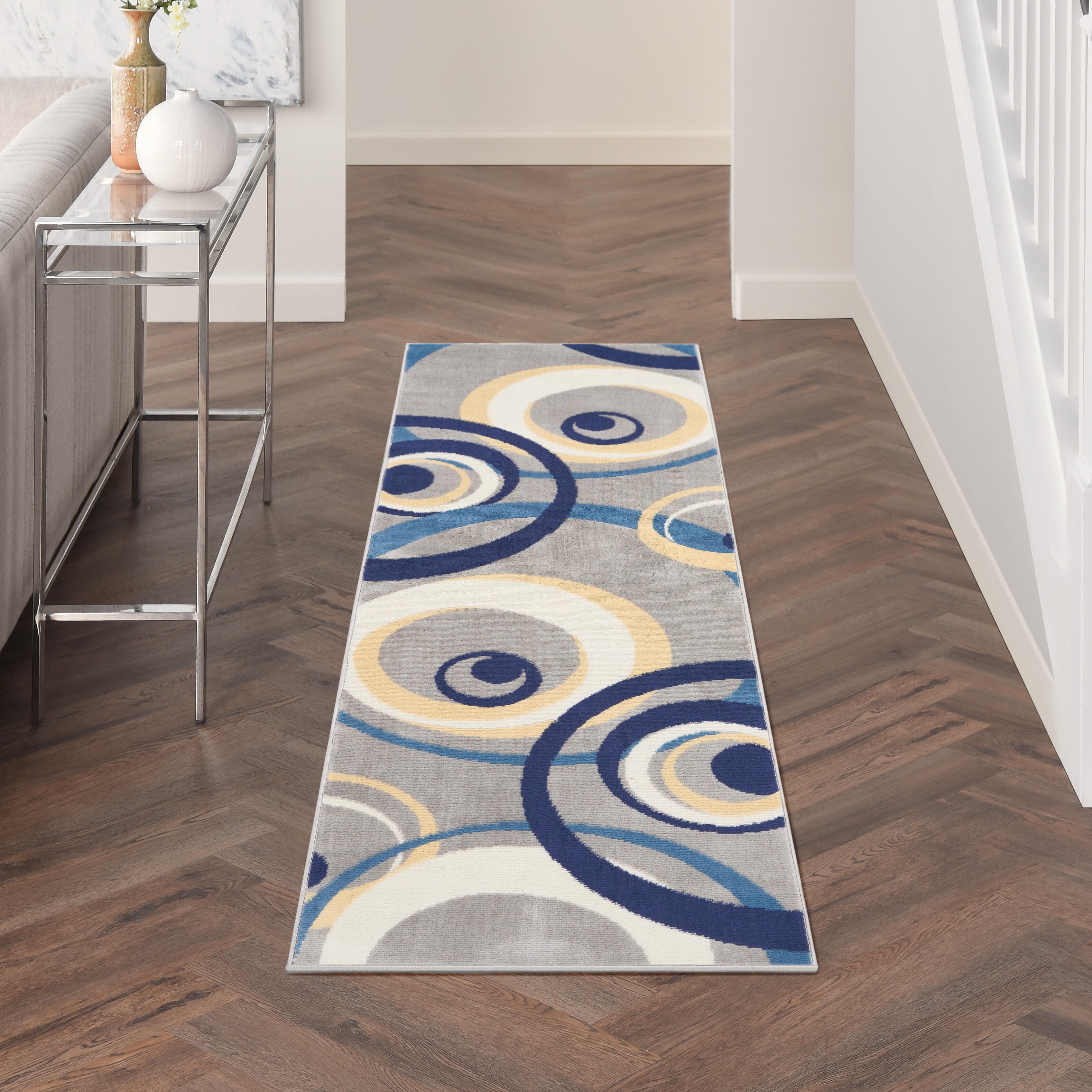 Nourison Home Nourison Grafix 2'3" x 7'6" Grey Mid-Century Modern Indoor Rug, Gray, rollover