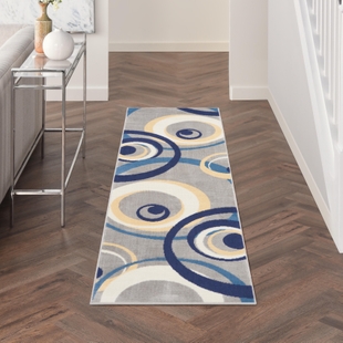 Nourison Home Nourison Grafix 2'3" x 7'6" Grey Mid-Century Modern Indoor Rug, Gray, rollover