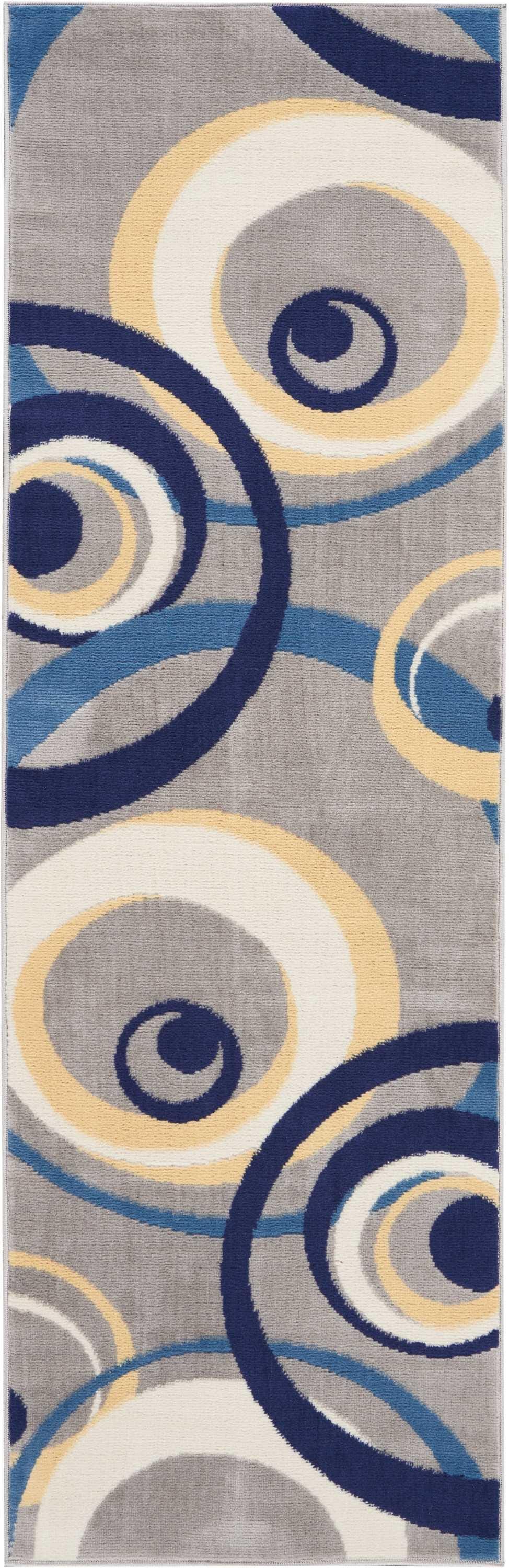 Nourison Home Nourison Grafix 2'3" x 7'6" Grey Mid-Century Modern Indoor Rug, Gray, large