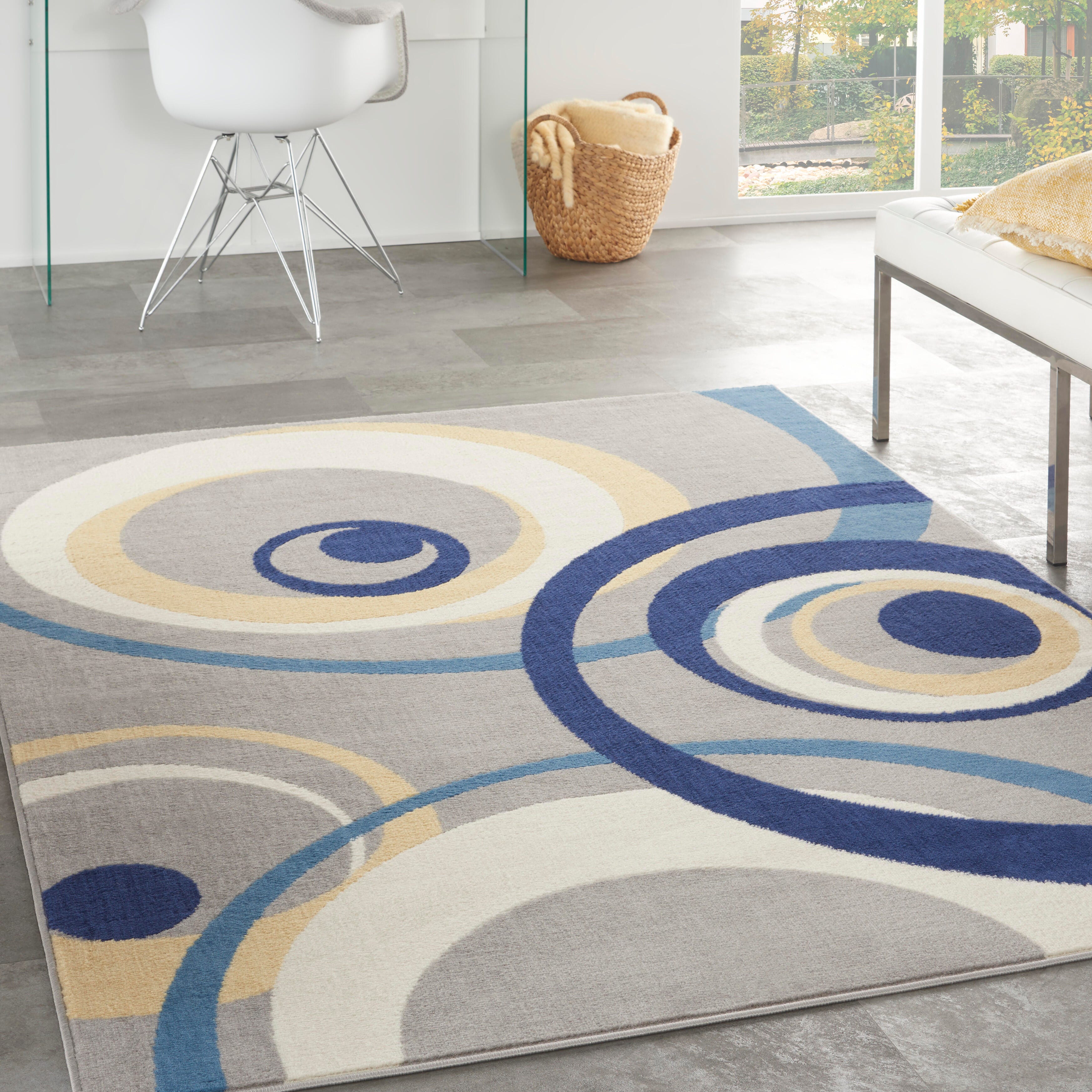 Nourison Home Nourison Grafix 5'3" x 7'3" Grey Mid-Century Modern Indoor Rug, Gray, rollover