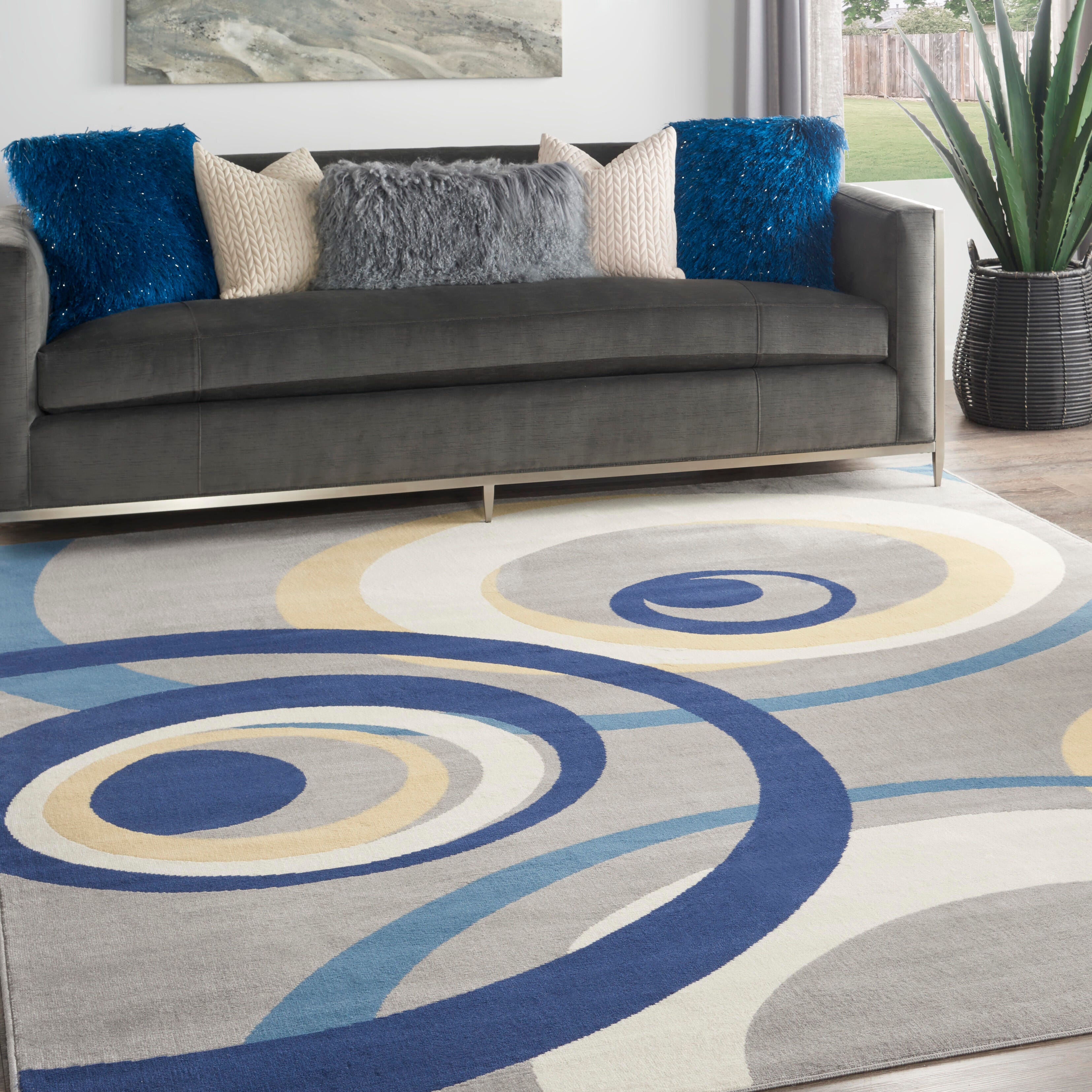 Nourison Home Nourison Grafix 7'10" x 9'10" Grey Mid-Century Modern Indoor Rug, Gray, rollover