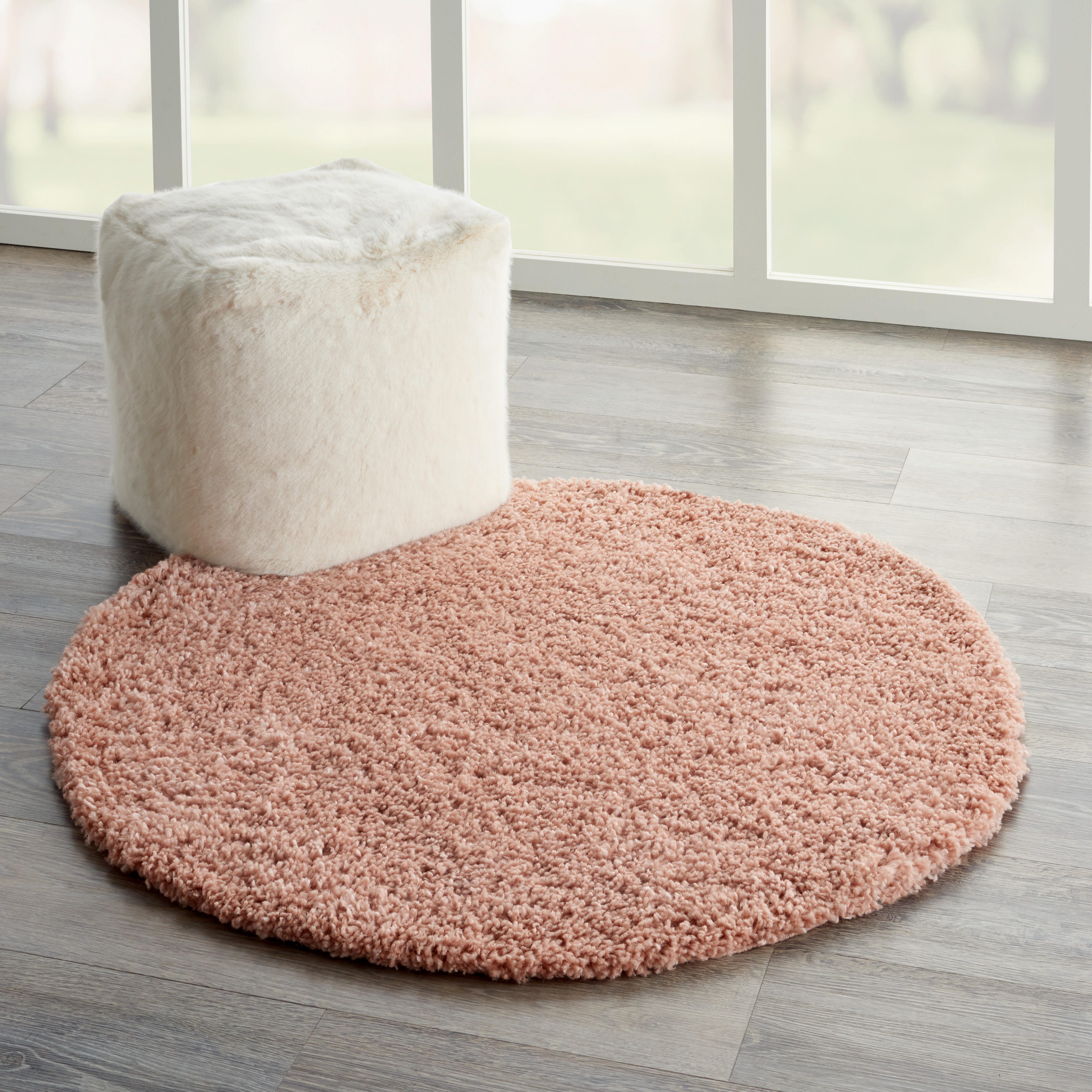 Nourison Malibu Shag 4' X Round Rug, Blush, large