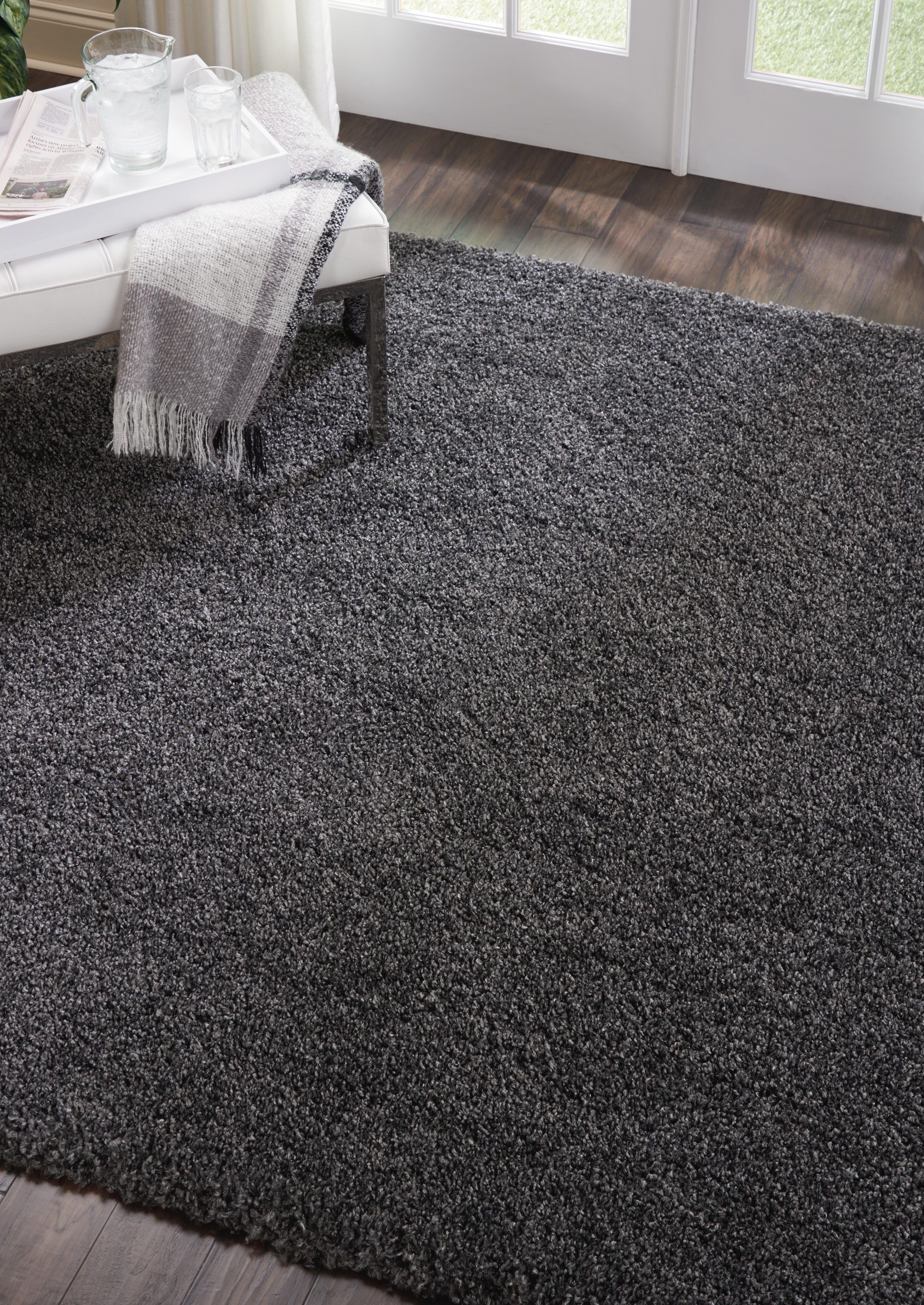 Nourison Malibu Shag 6'7" X Square Solid Rug, Dark Gray, large