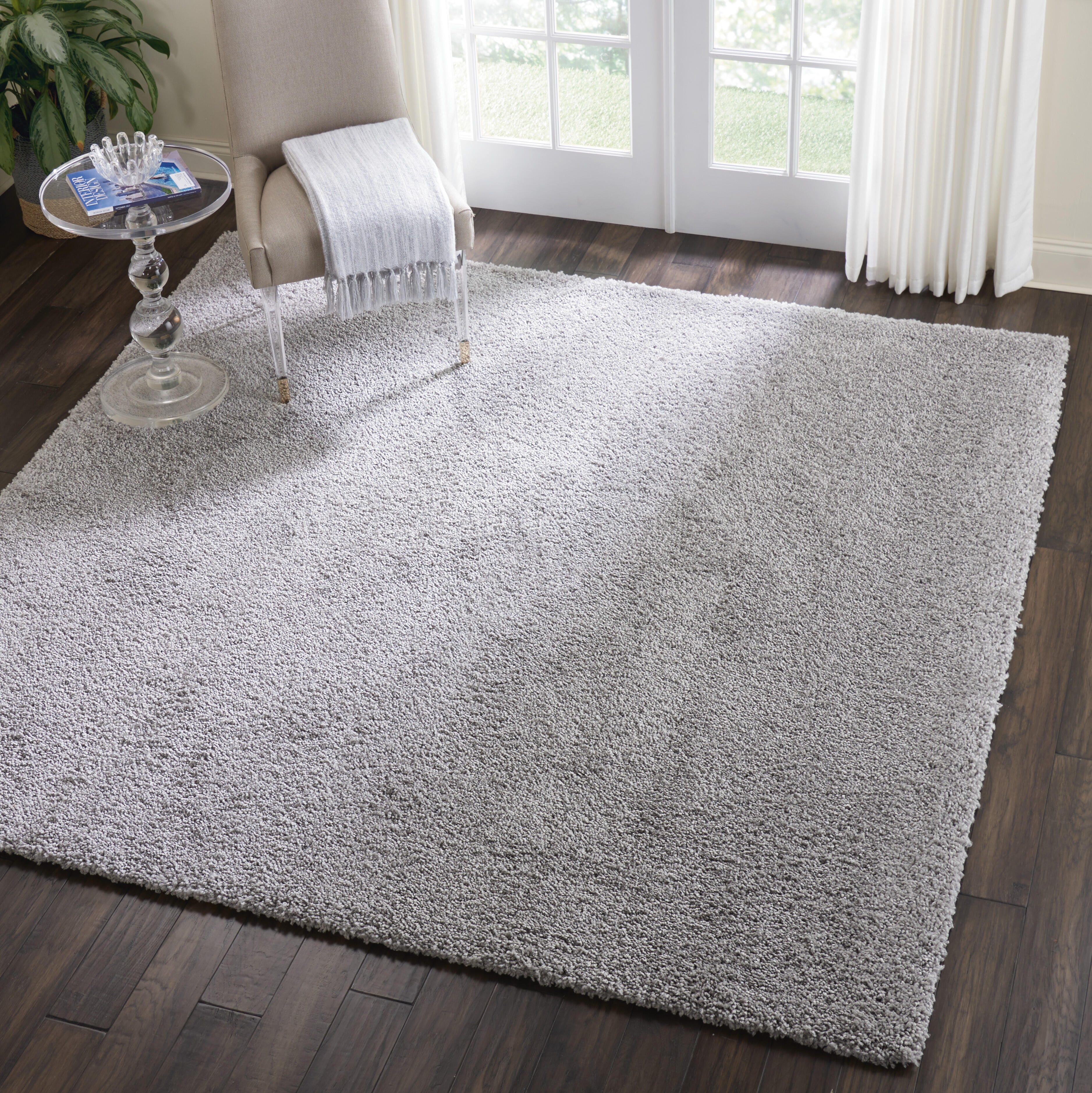 Nourison Malibu Shag 7'10" X Square Solid Rug, Silver Gray, large