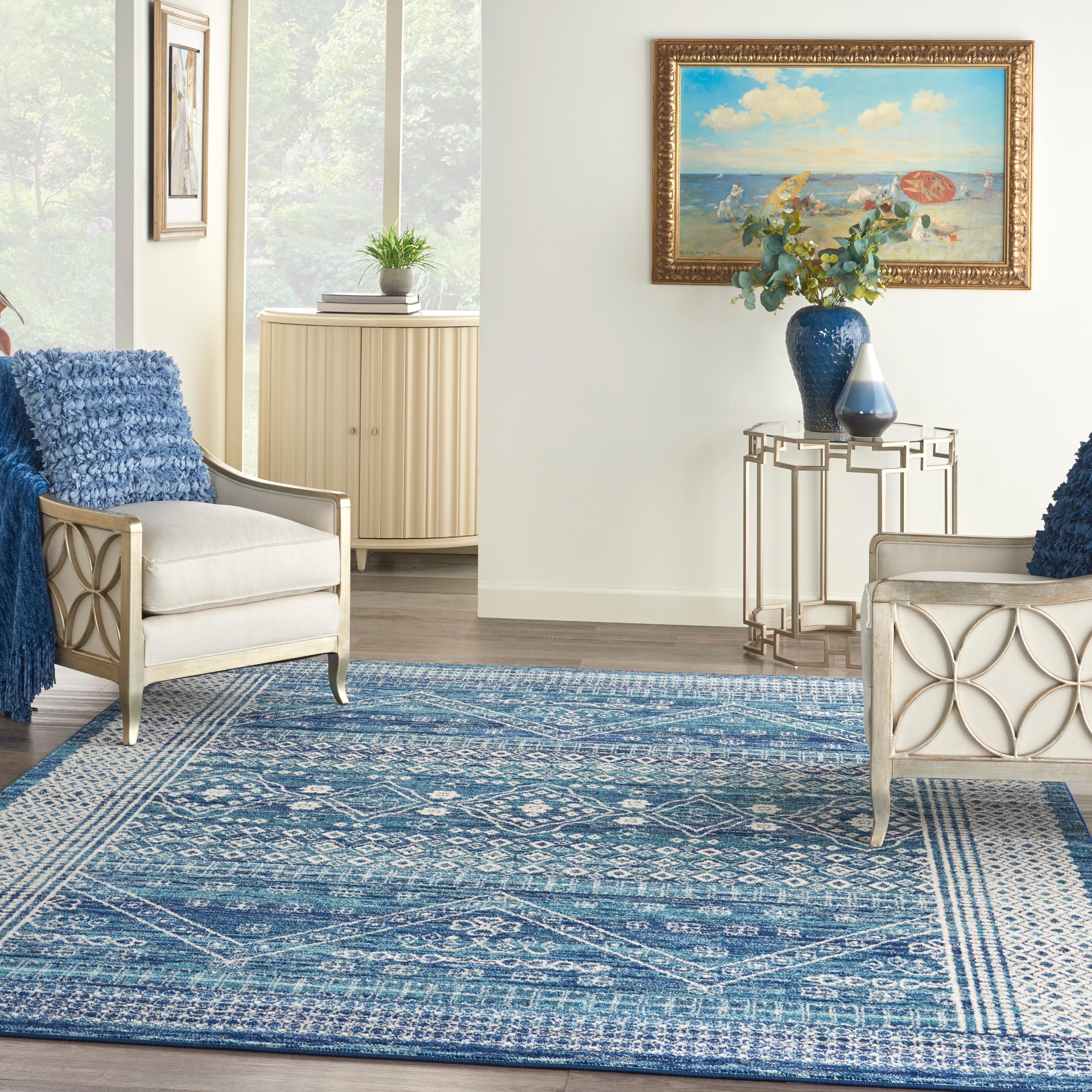 Nourison Nourison Passion 6'7" x 9'6" Navy Blue Bohemian Indoor Rug, Navy Blue, large