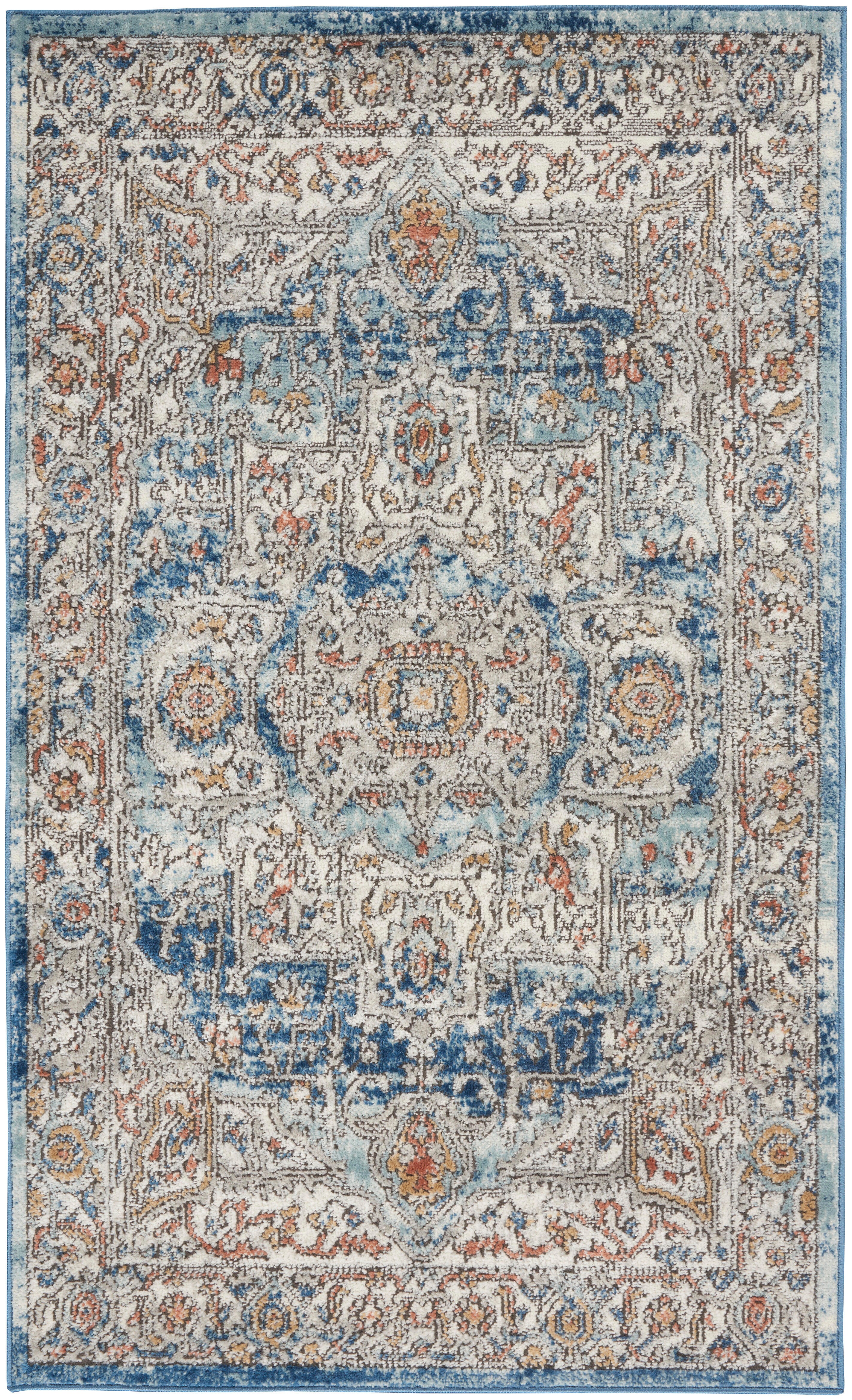 Nourison Home Nourison Quarry 3' x 5' Ivory Blue Vintage Indoor Rug, Ivory Blue, large