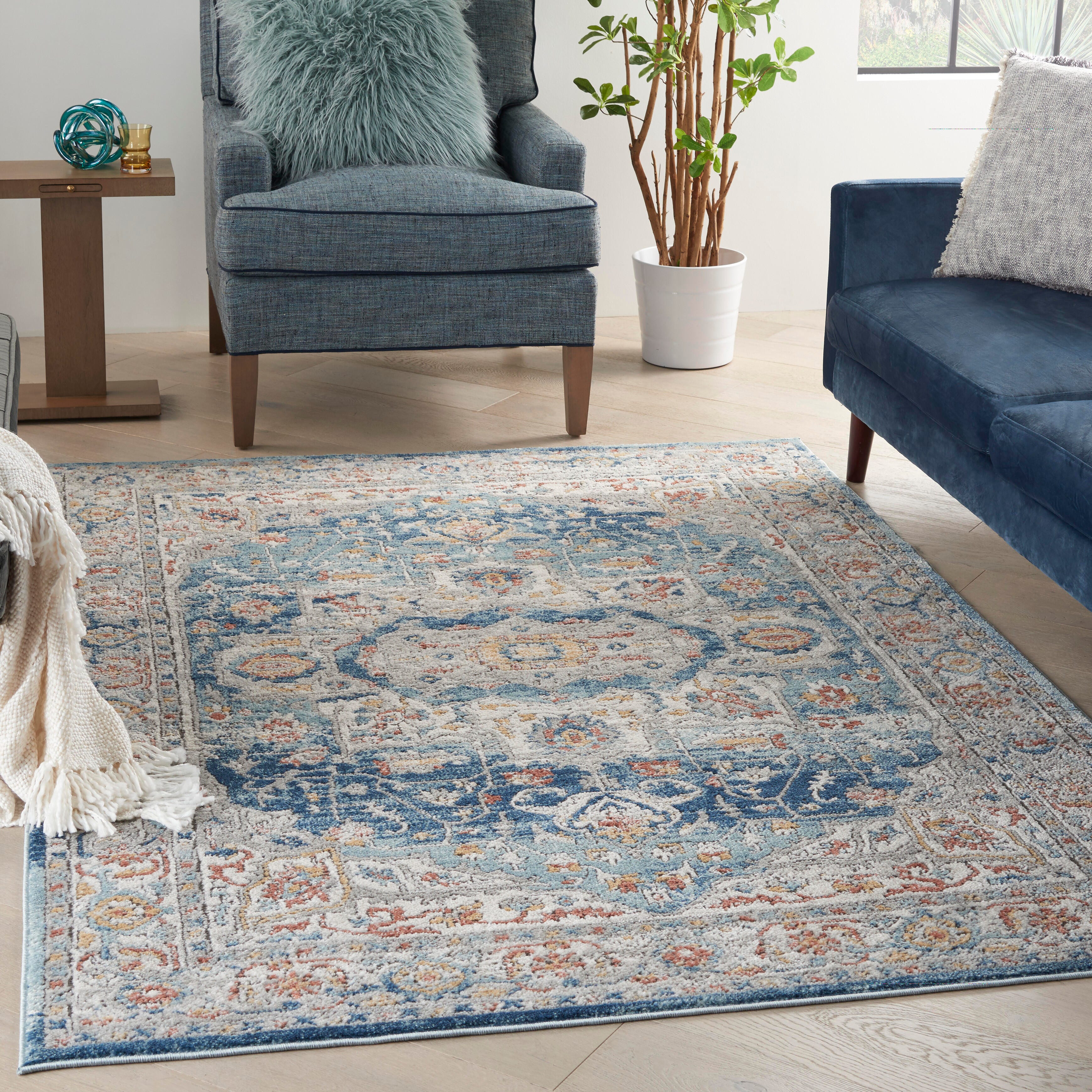Nourison Home Nourison Quarry 5'3" x 7'3" Ivory Blue Vintage Indoor Rug, Ivory Blue, rollover