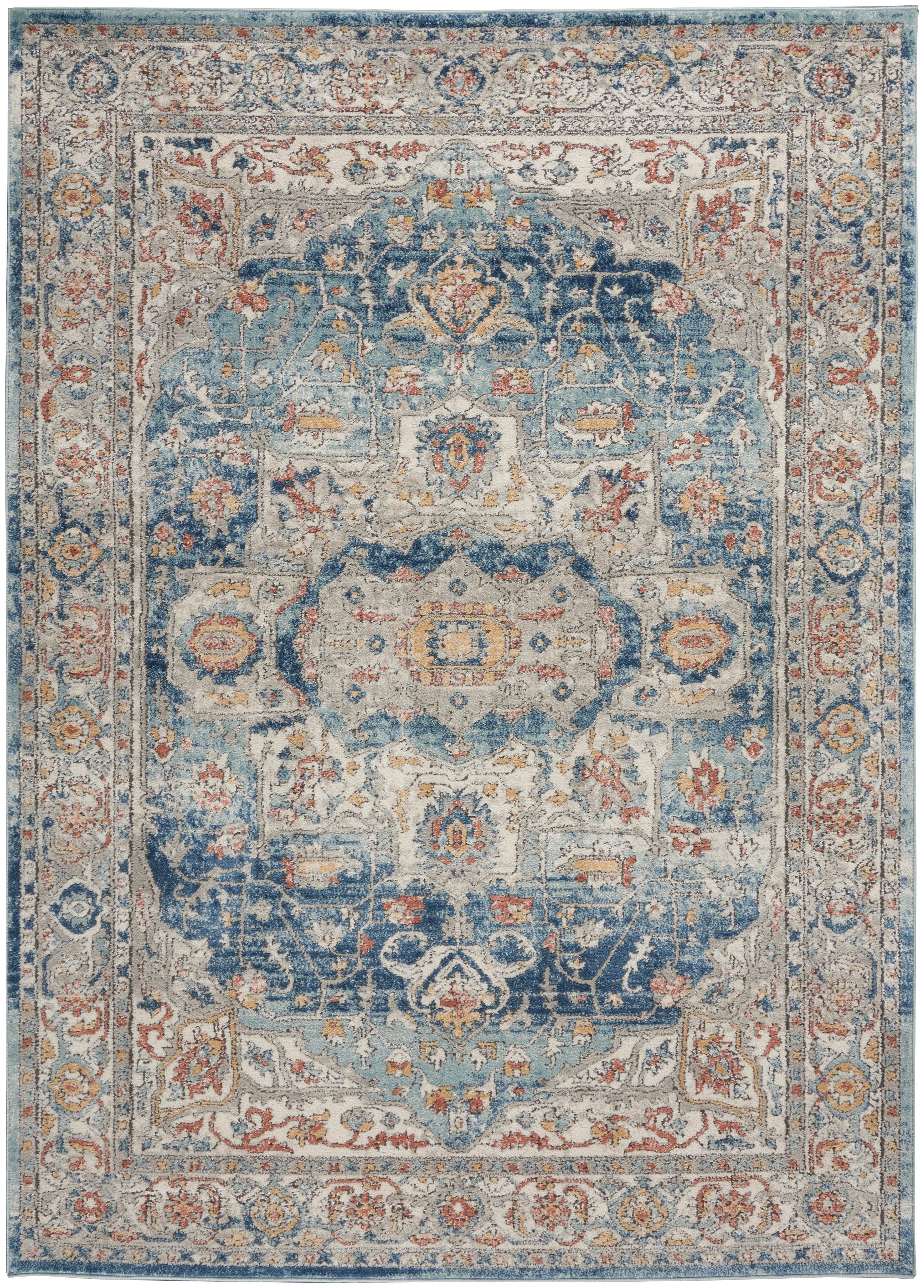 Nourison Home Nourison Quarry 5'3" x 7'3" Ivory Blue Vintage Indoor Rug, Ivory Blue, large