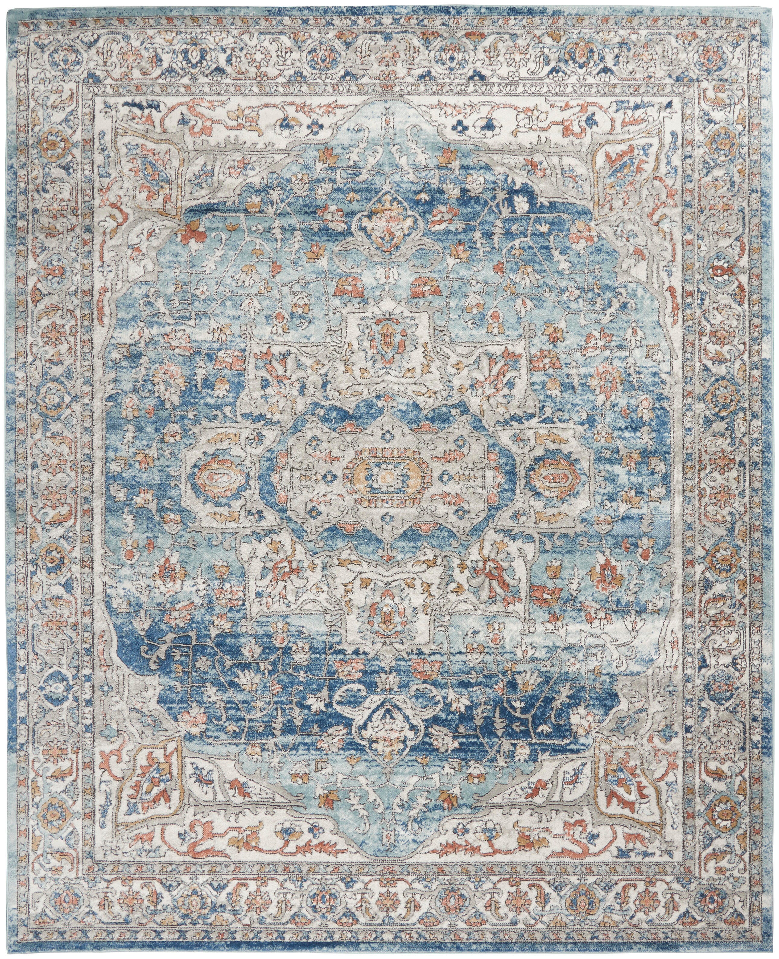 Nourison Home Nourison Quarry 6'7" x 9'6" Ivory Blue Vintage Indoor Rug, Ivory Blue, large