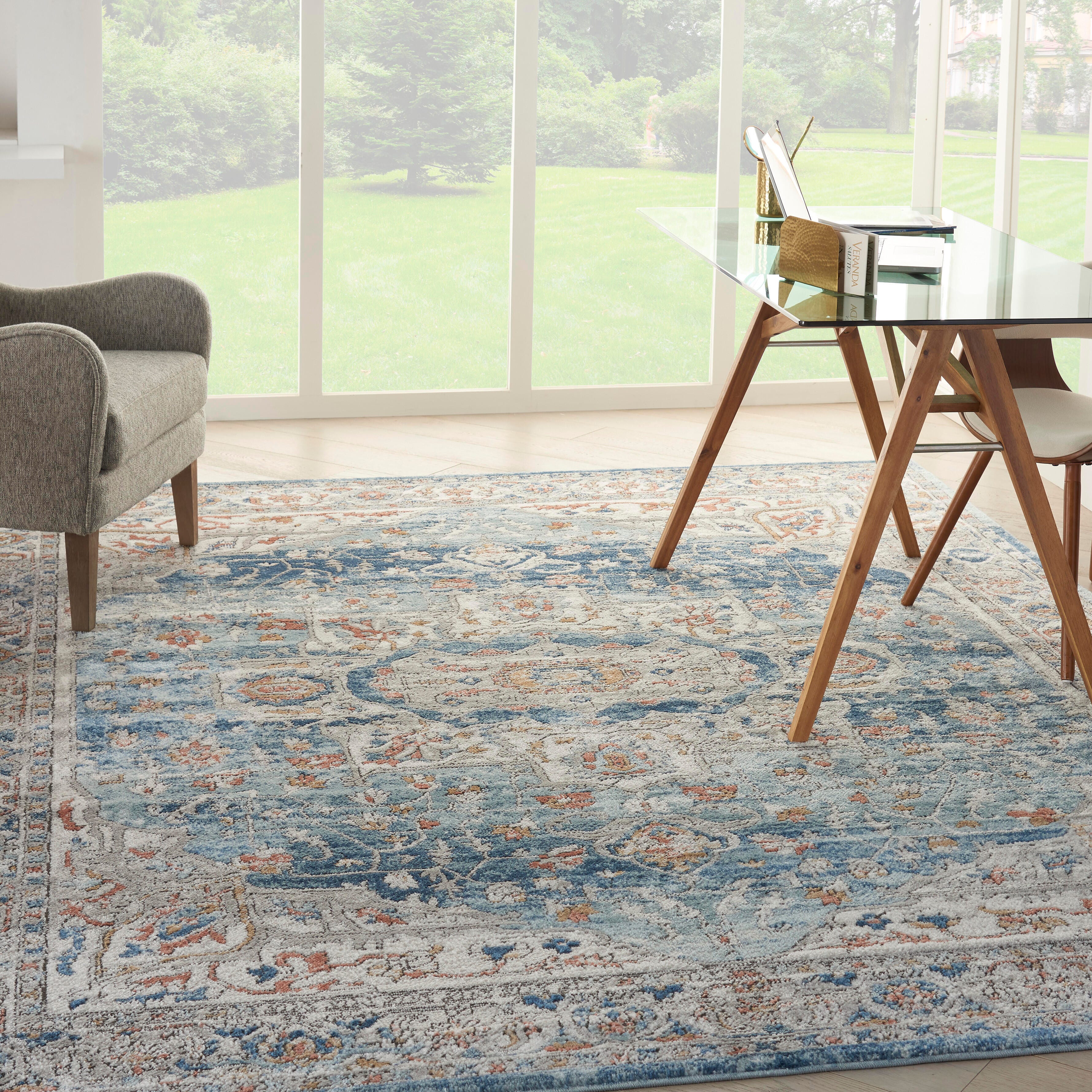 Nourison Home Nourison Quarry 7'10" x 9'10" Ivory Blue Vintage Indoor Rug, Ivory Blue, rollover