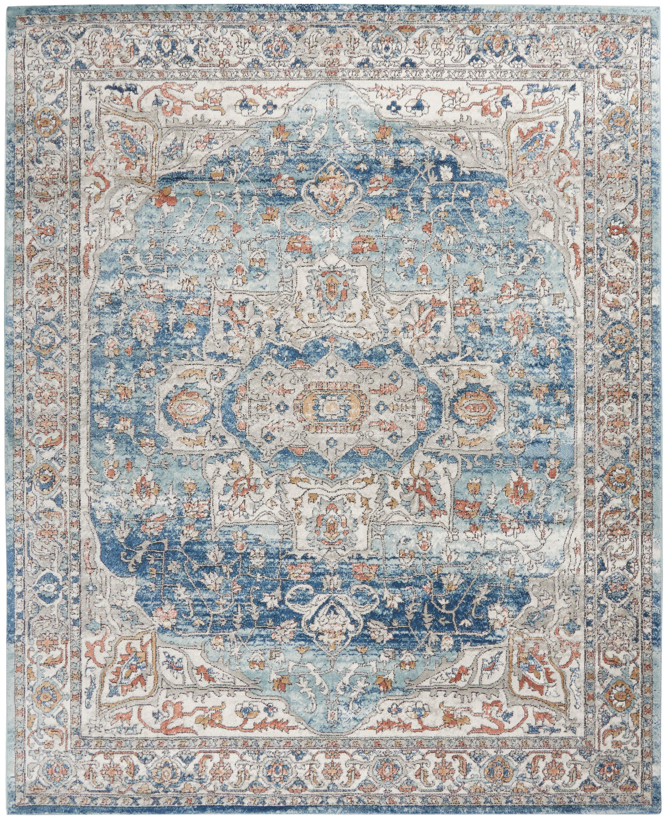 Nourison Home Nourison Quarry 7'10" x 9'10" Ivory Blue Vintage Indoor Rug, Ivory Blue, large