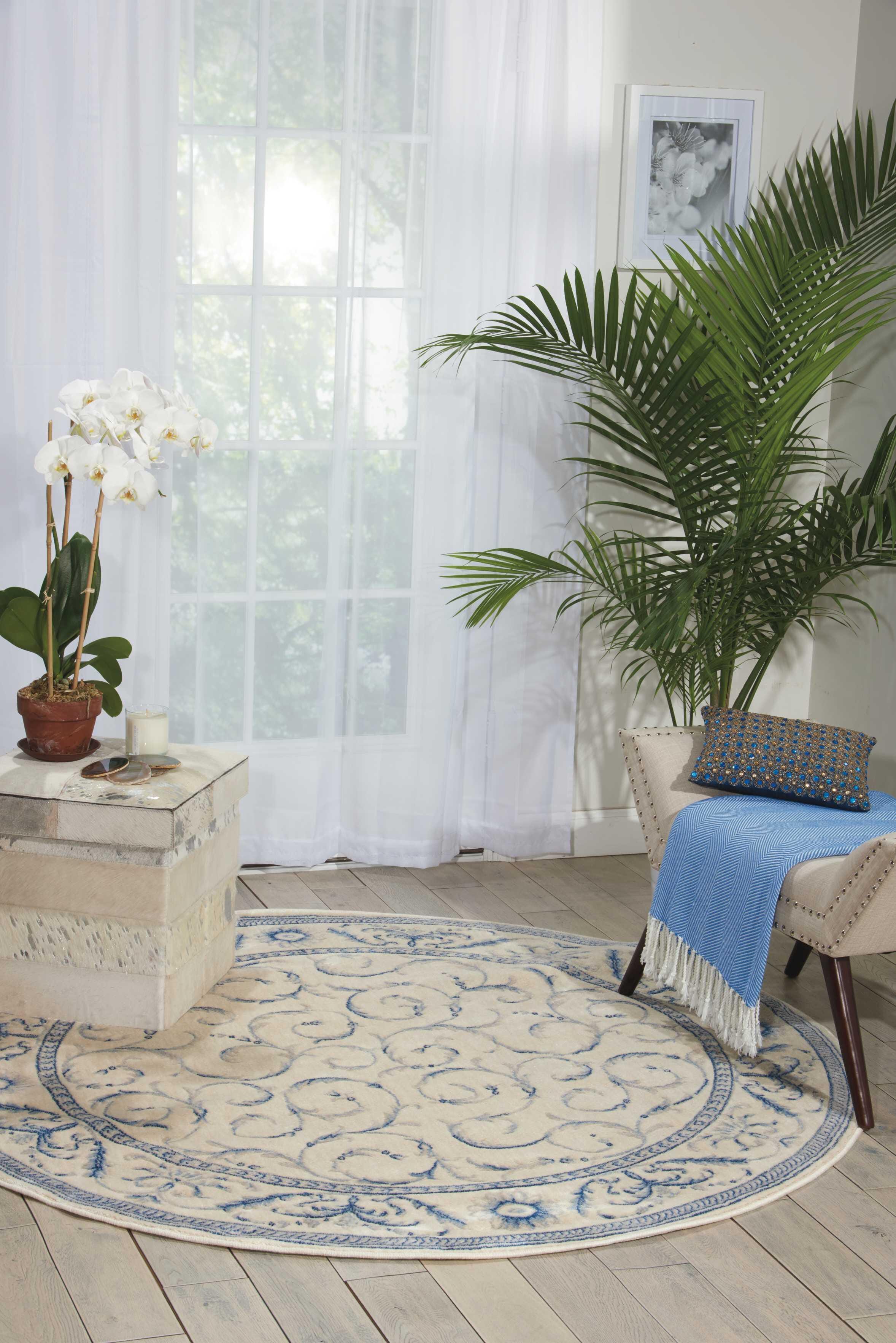 Nourison Home Nourison Somerset 5'6" x ROUND Ivory/Blue Indoor Rug, Ivory/Blue, rollover