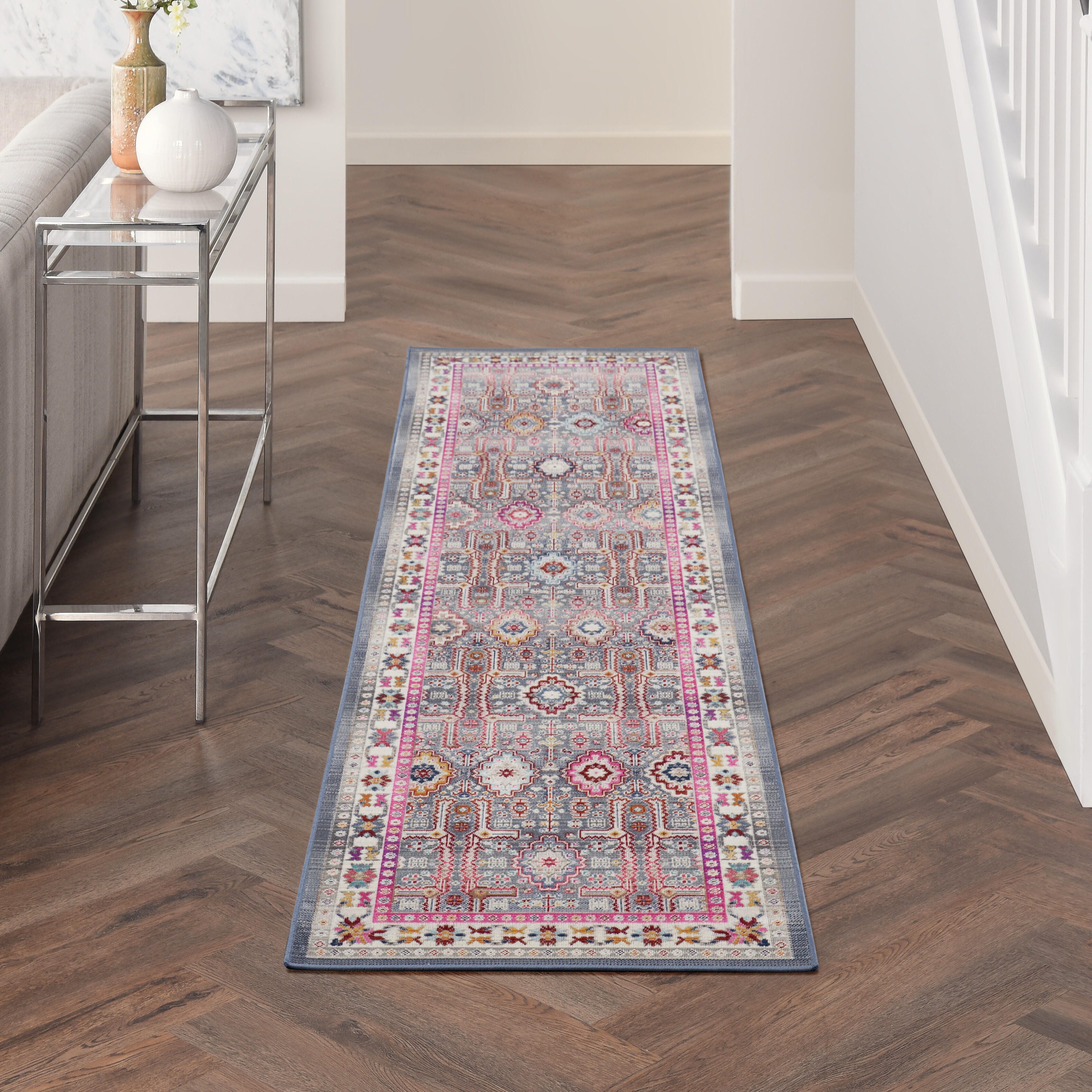 Nourison Nourison Vintage Kashan 2'4" x 8' Grey/Multi Bohemian Indoor Rug, Gray/Multi, rollover
