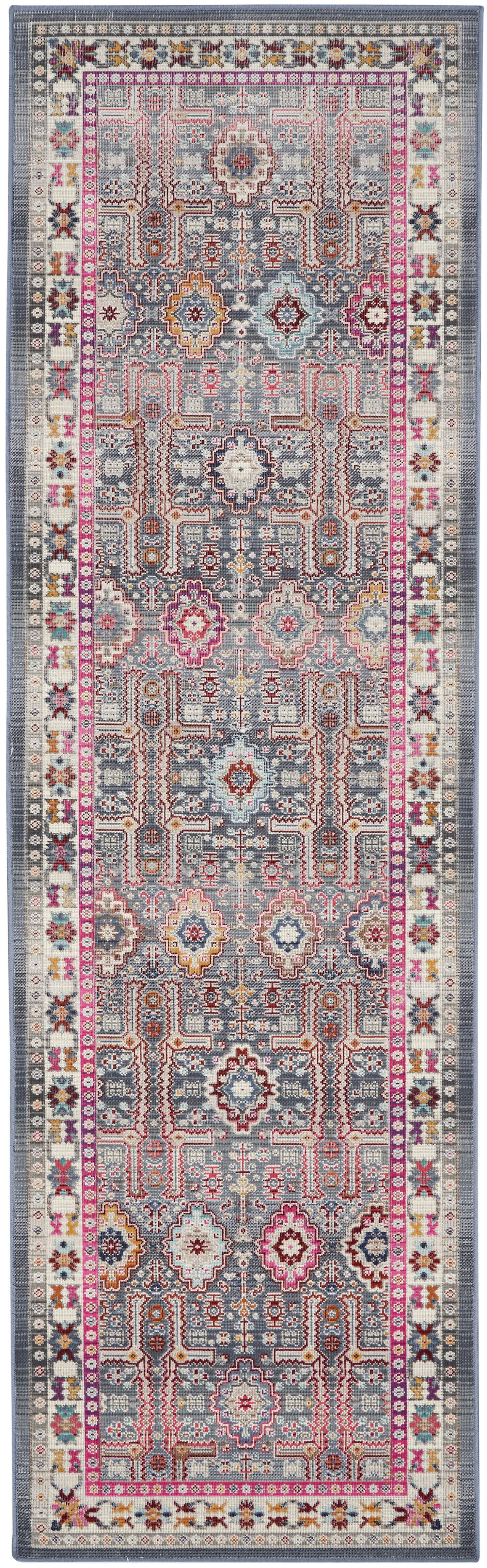 Nourison Nourison Vintage Kashan 2'4" x 8' Grey/Multi Bohemian Indoor Rug, Gray/Multi, large