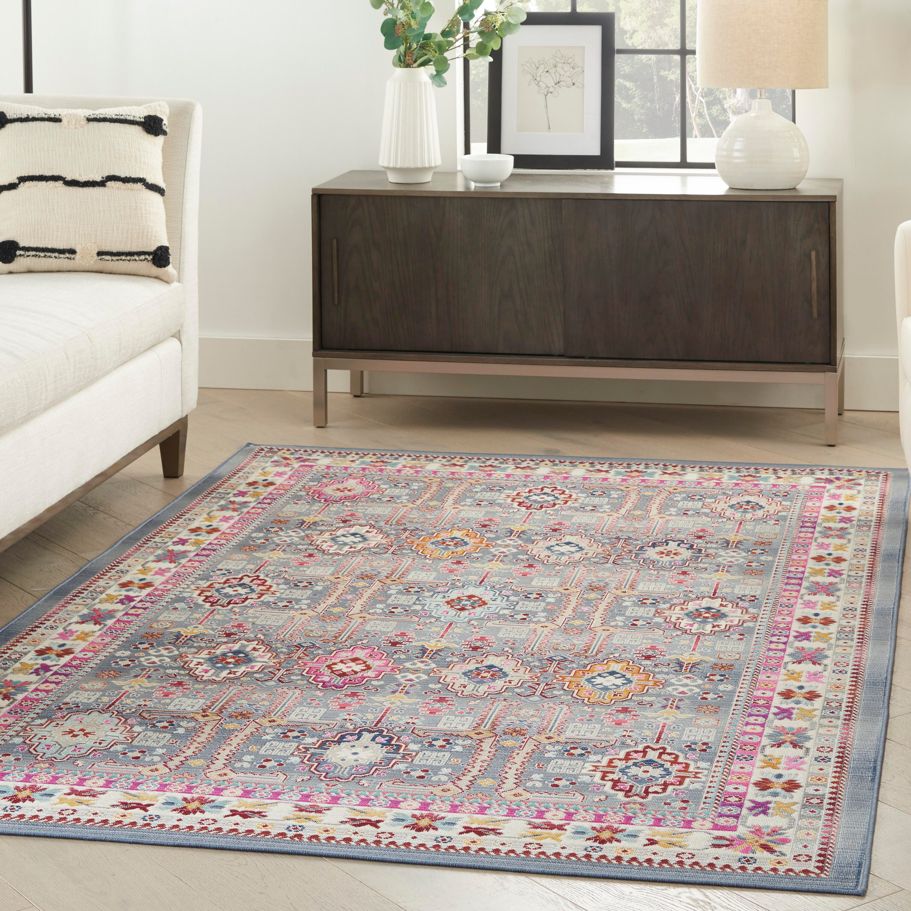 Nourison Nourison Vintage Kashan 4' x 6' Grey/Multi Bohemian Indoor Rug, Gray/Multi, rollover