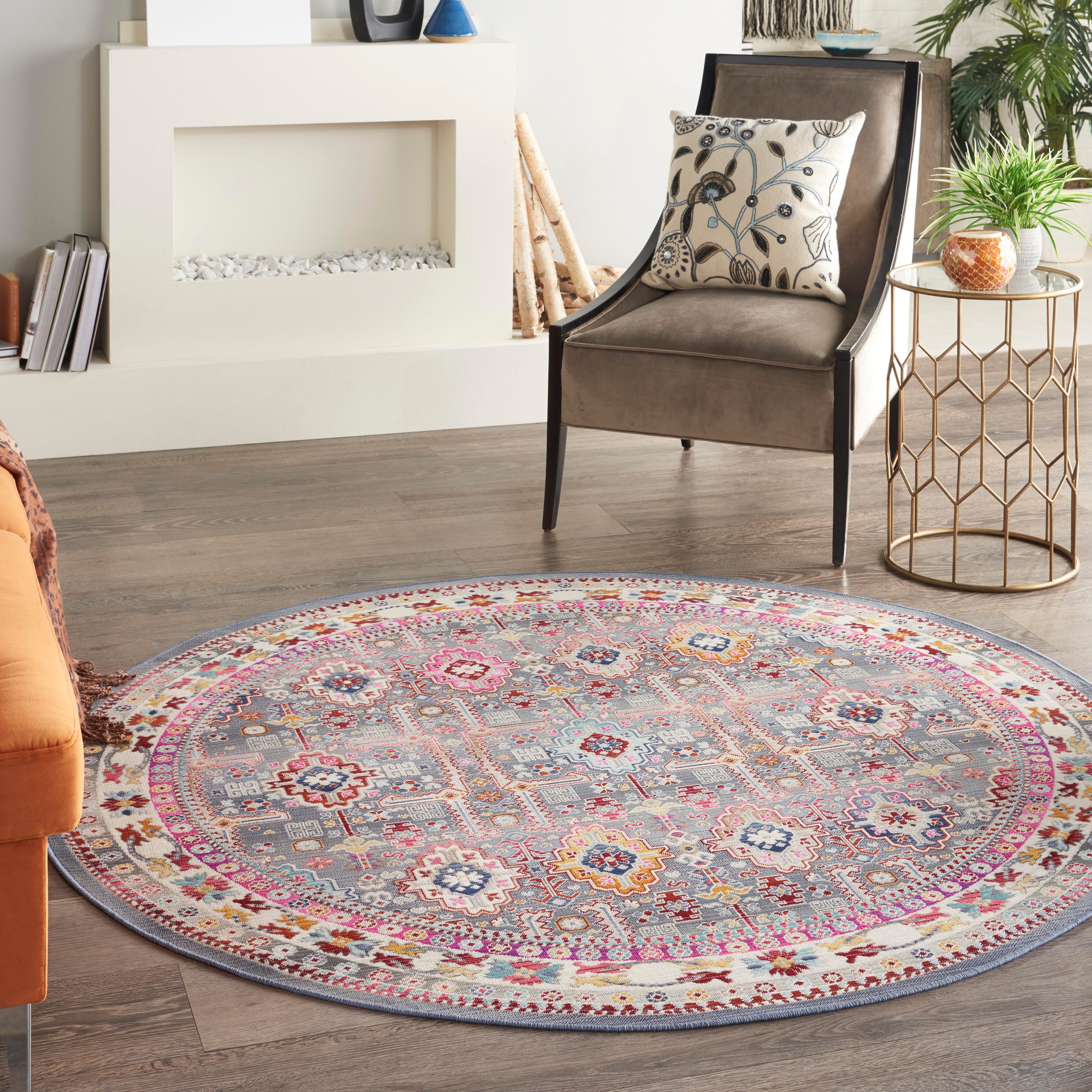 Nourison Nourison Vintage Kashan 6' x ROUND Grey/Multi Bohemian Indoor Rug, Gray/Multi, rollover