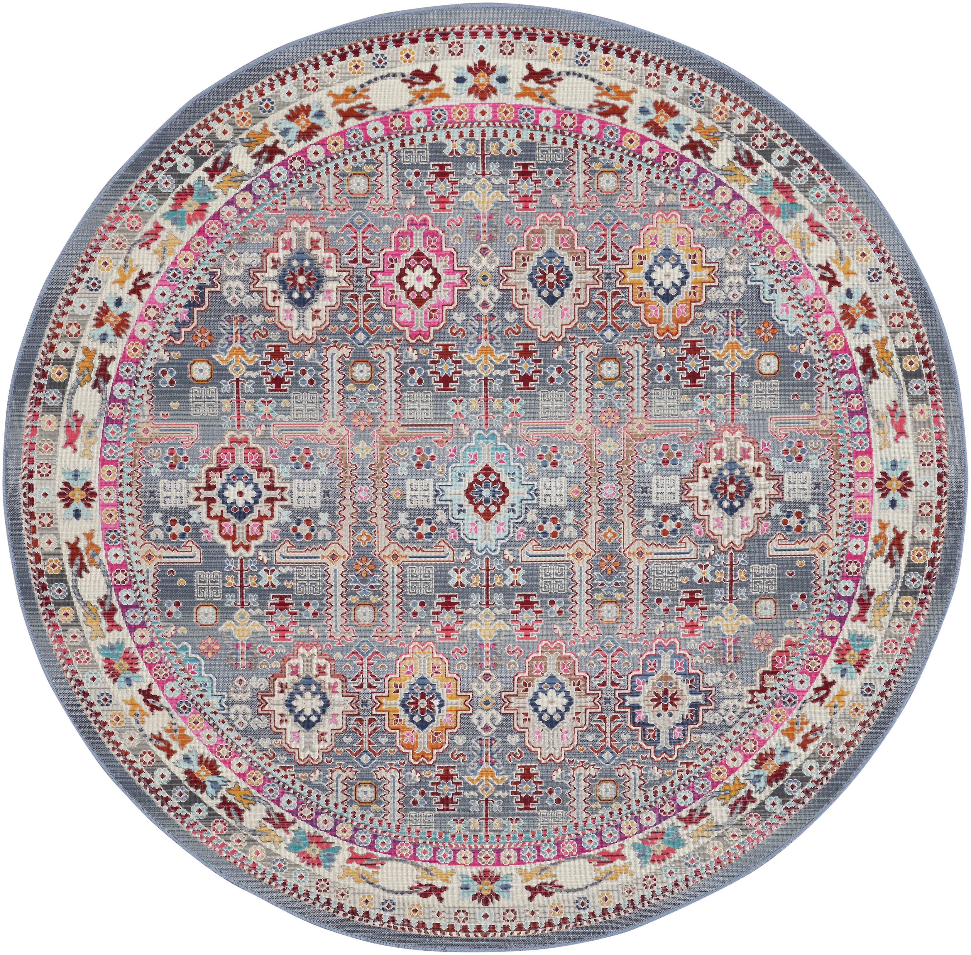 Nourison Nourison Vintage Kashan 6' x ROUND Grey/Multi Bohemian Indoor Rug, Gray/Multi, large