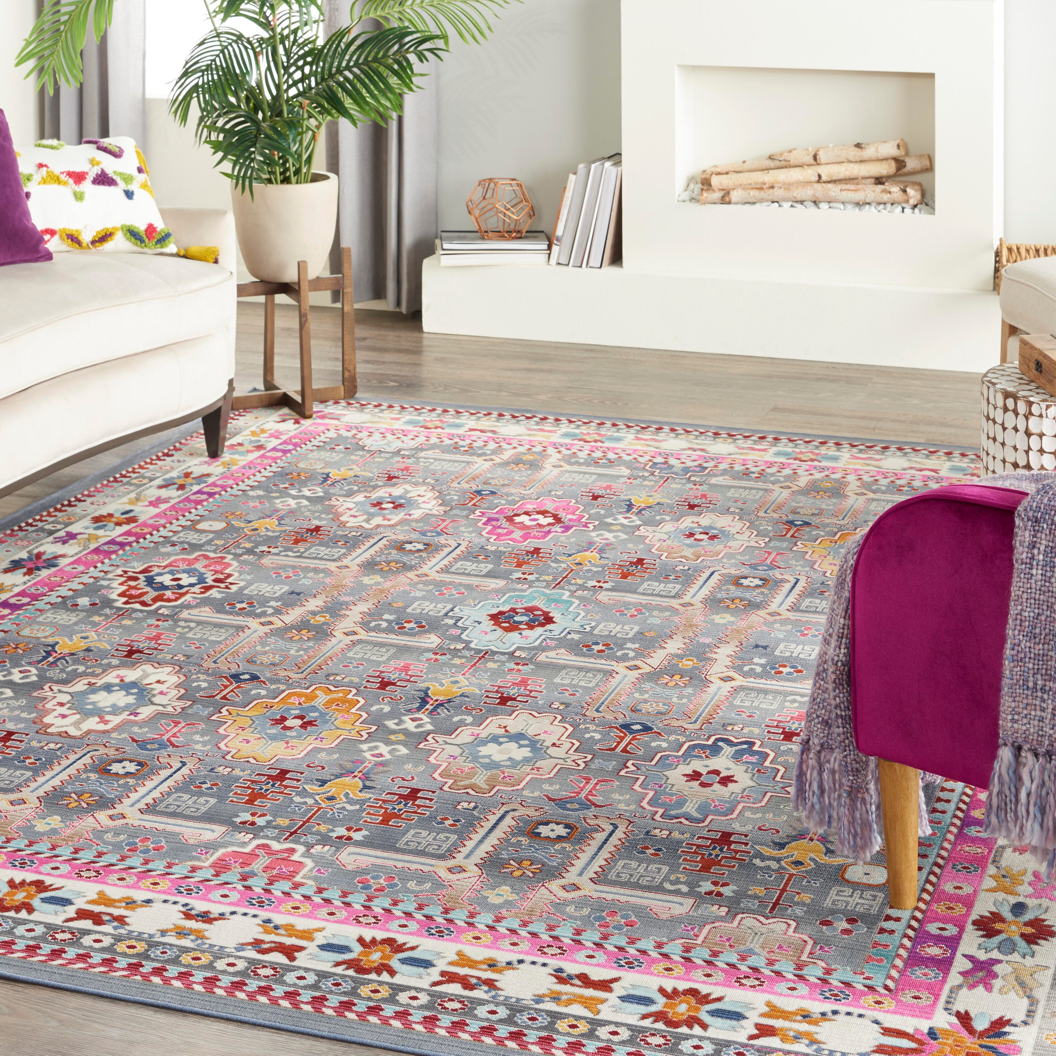 Nourison Nourison Vintage Kashan 7'10" x 9'10" Grey/Multi Bohemian Indoor Rug, Gray/Multi, rollover
