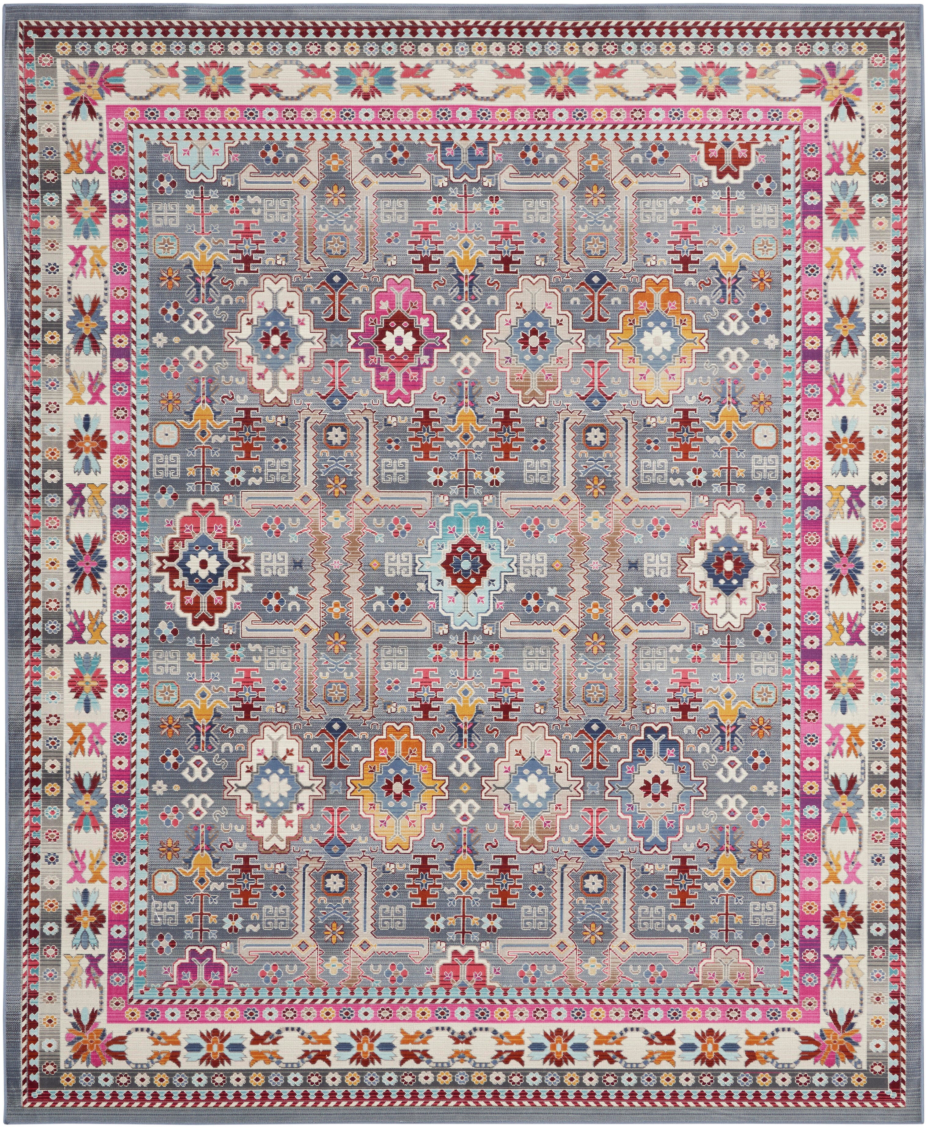Nourison Nourison Vintage Kashan 7'10" x 9'10" Grey/Multi Bohemian Indoor Rug, Gray/Multi, large