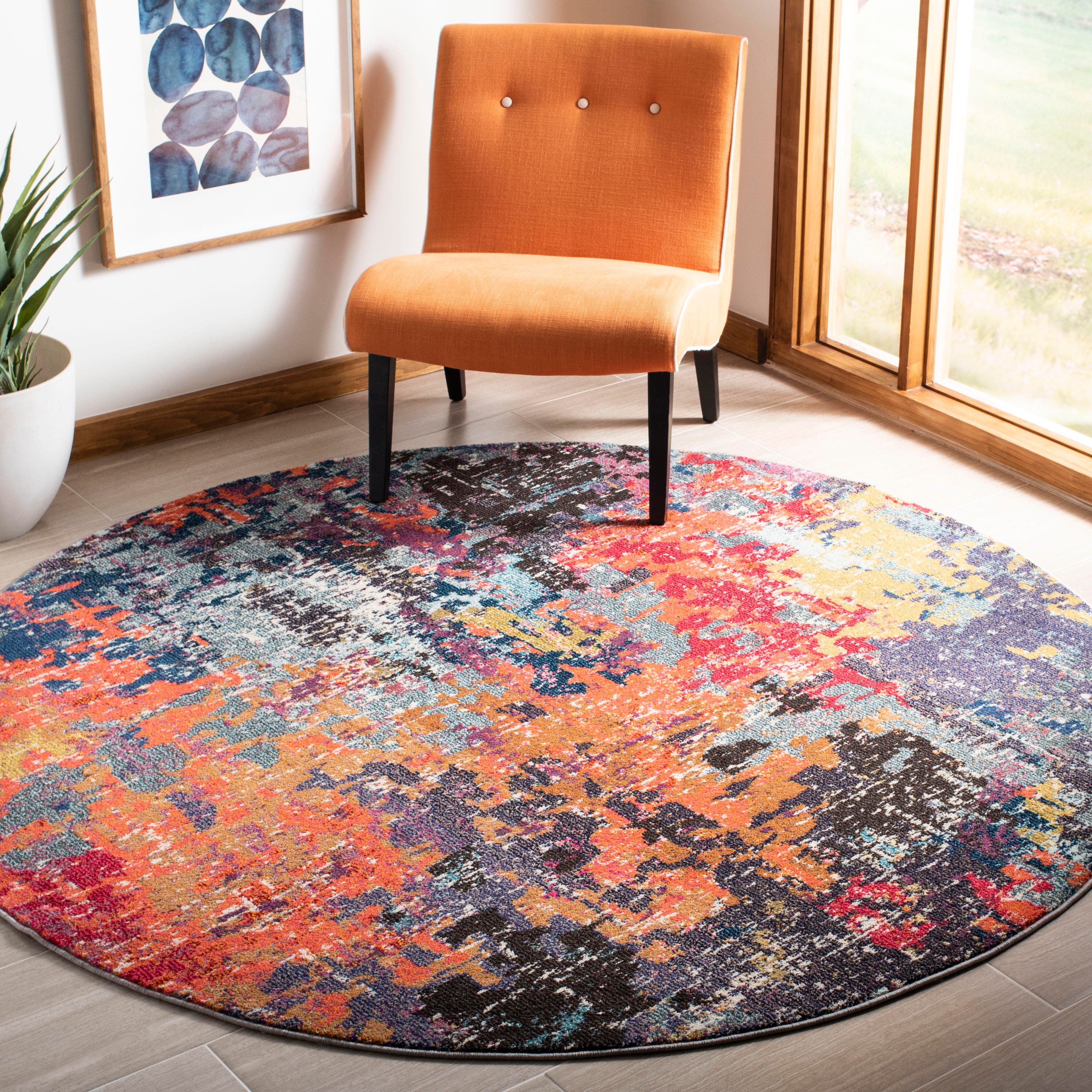 Safavieh Monaco 6'7" x 6'7" Round Area Rug, Blue/Orange, rollover