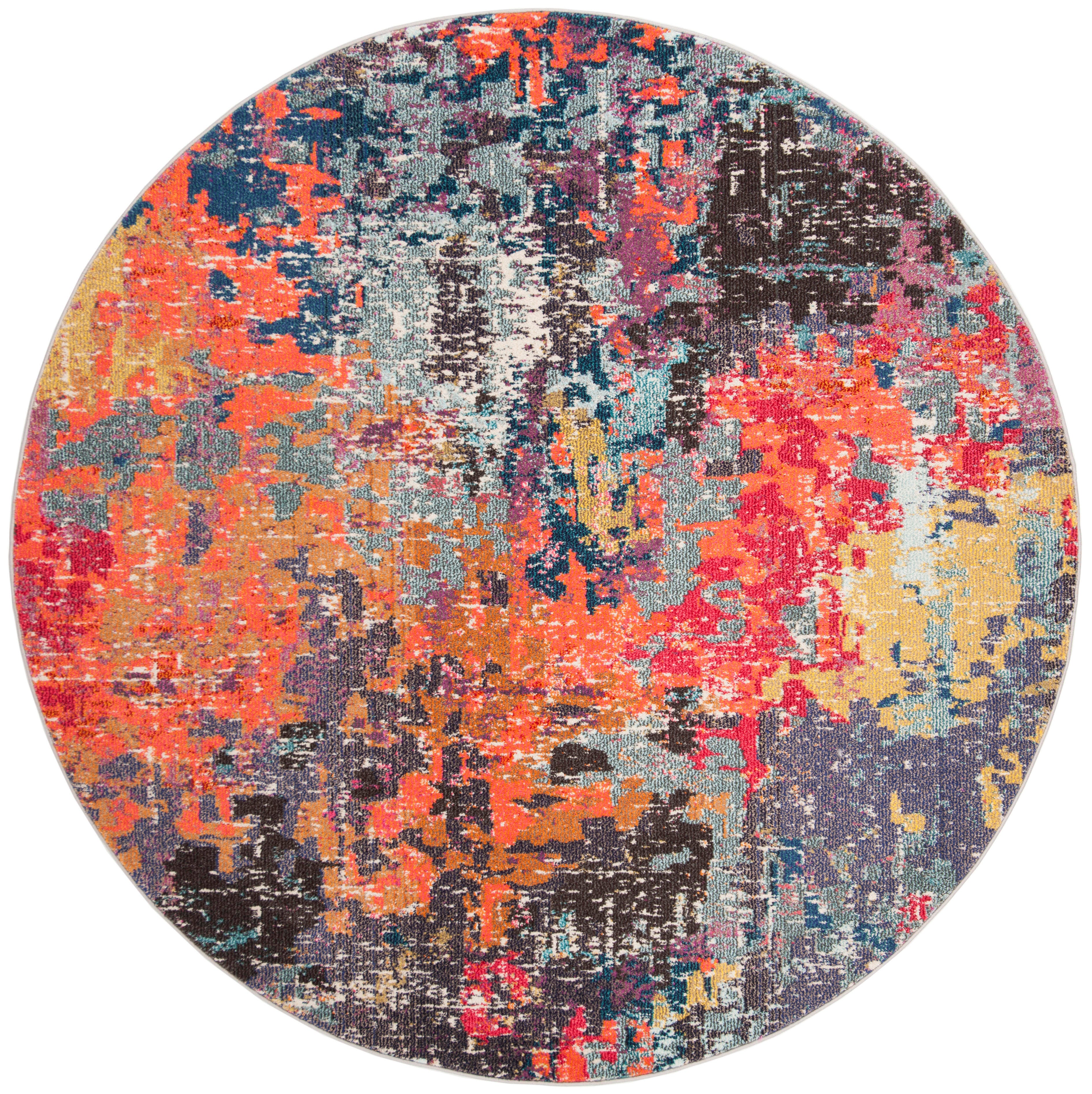 Safavieh Monaco 6'7" x 6'7" Round Area Rug, Blue/Orange, large