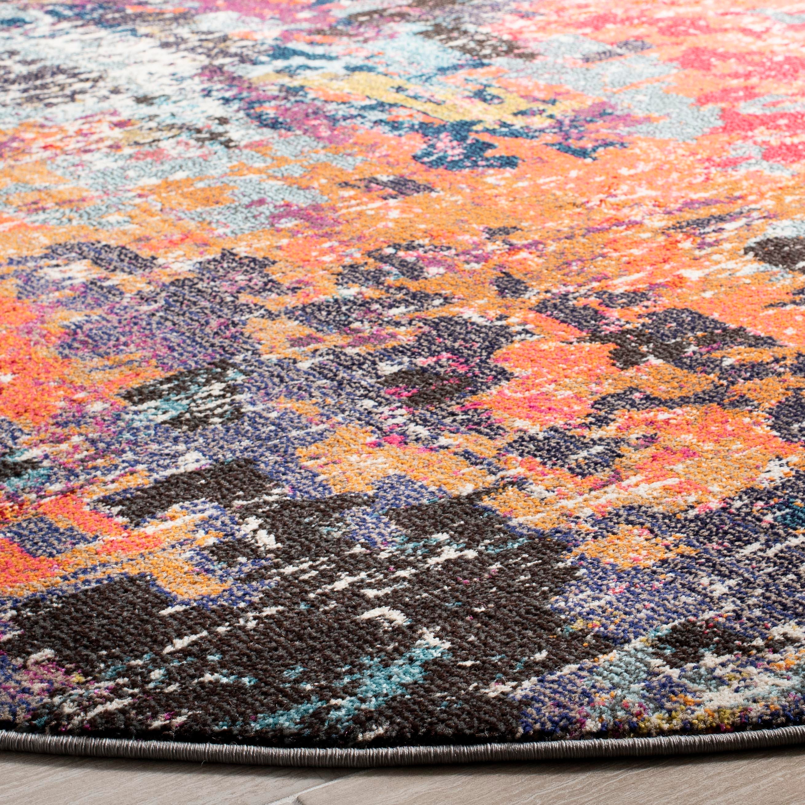 Safavieh Monaco 6'7" x 6'7" Round Area Rug, Blue/Orange, large