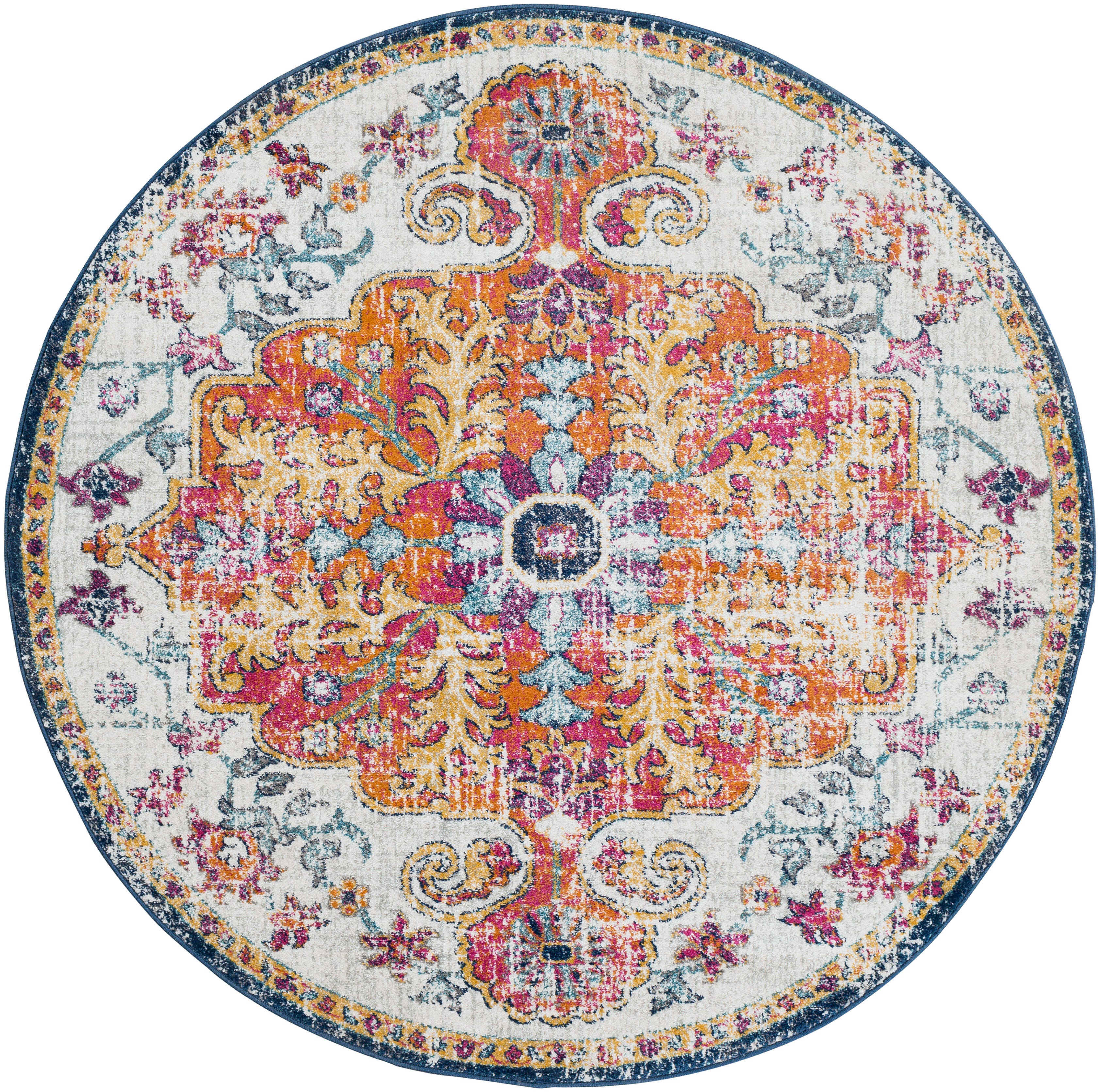 Surya Harput Vintage Medallion Area Rug, 5'3" Round, Orange/Navy, Orange/Navy, large