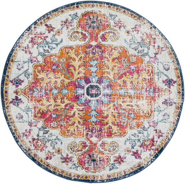 Surya Harput 5'3" x 5'3" Round Area Rug, Orange/Navy