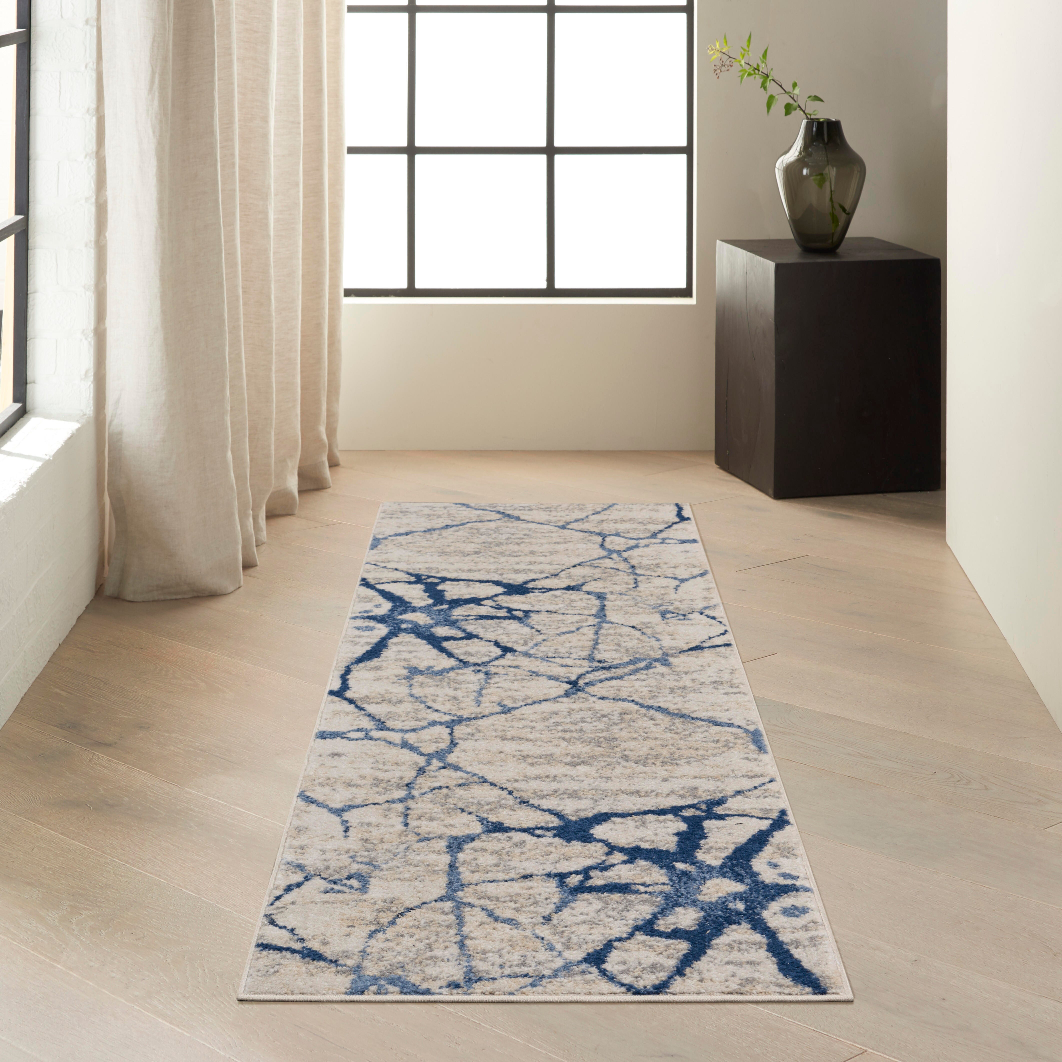 Calvin Klein Calvin Klein River Flow 2'3" x 7'3" Ivory Blue Modern Indoor Rug, Ivory Blue, rollover