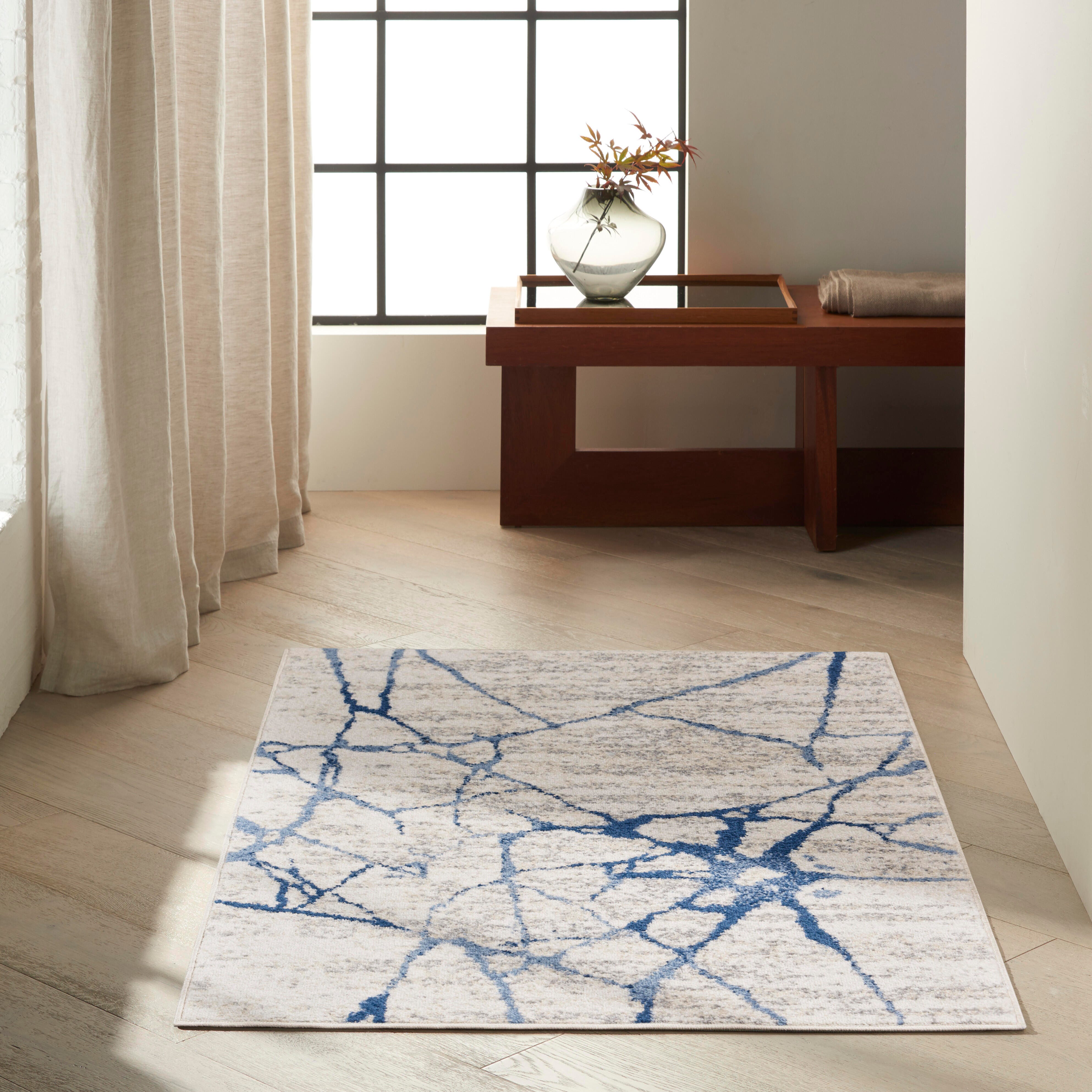 Calvin Klein Calvin Klein River Flow 3'2" x 5' Ivory Blue Modern Indoor Rug, Ivory Blue, rollover