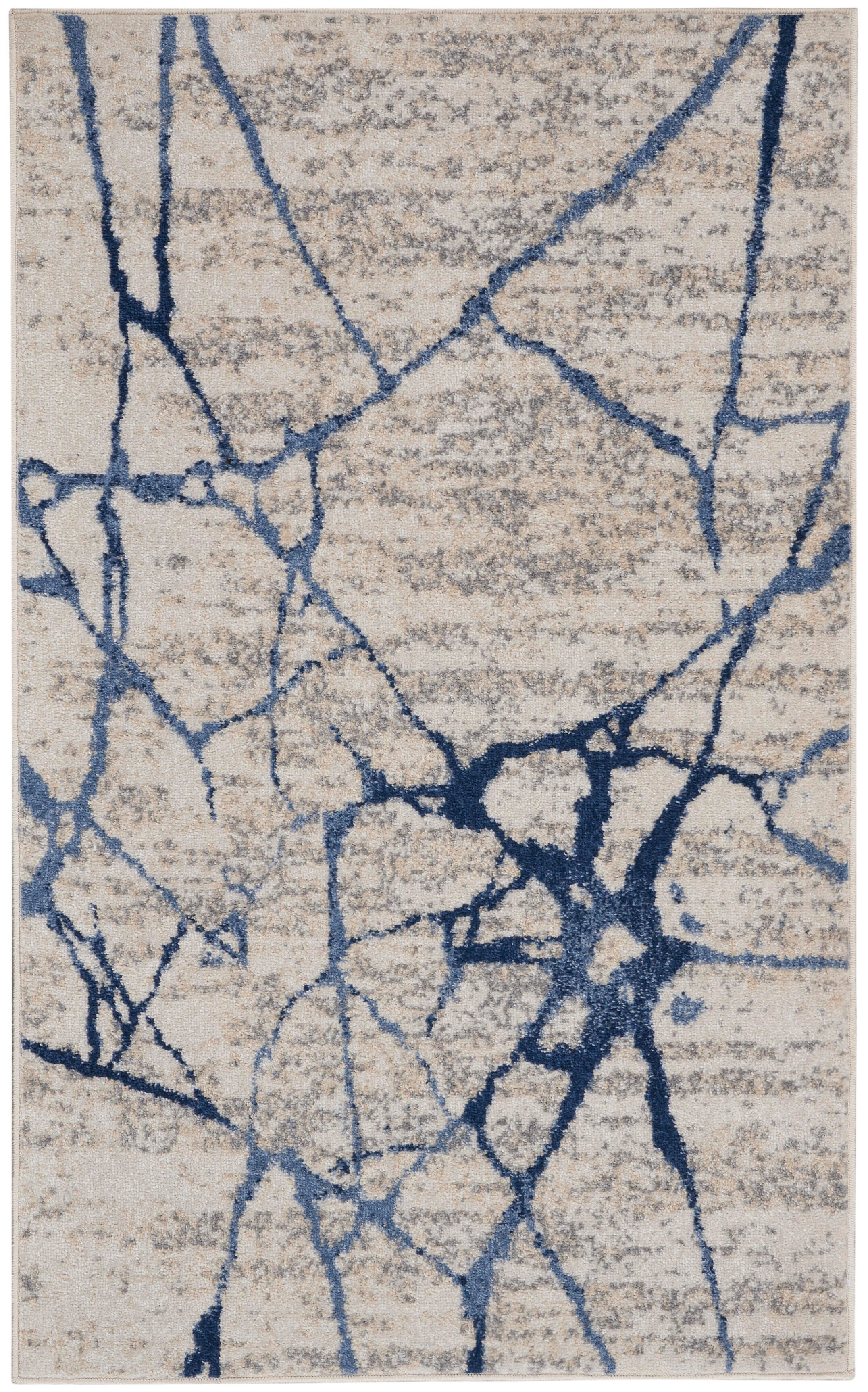 Calvin Klein Calvin Klein River Flow 3'2" x 5' Ivory Blue Modern Indoor Rug, Ivory Blue, large