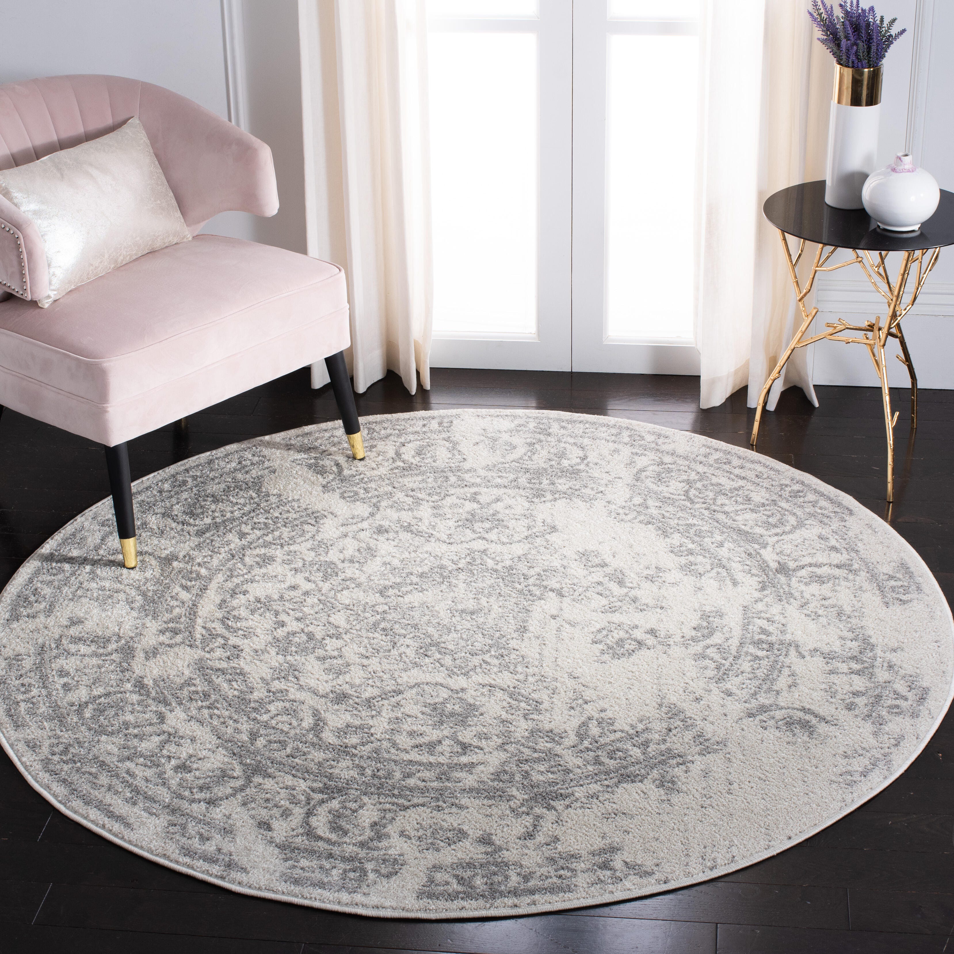 Safavieh Adirondack Adirondack 6' x 6' Round Area Rug, Ivory/Silver, rollover