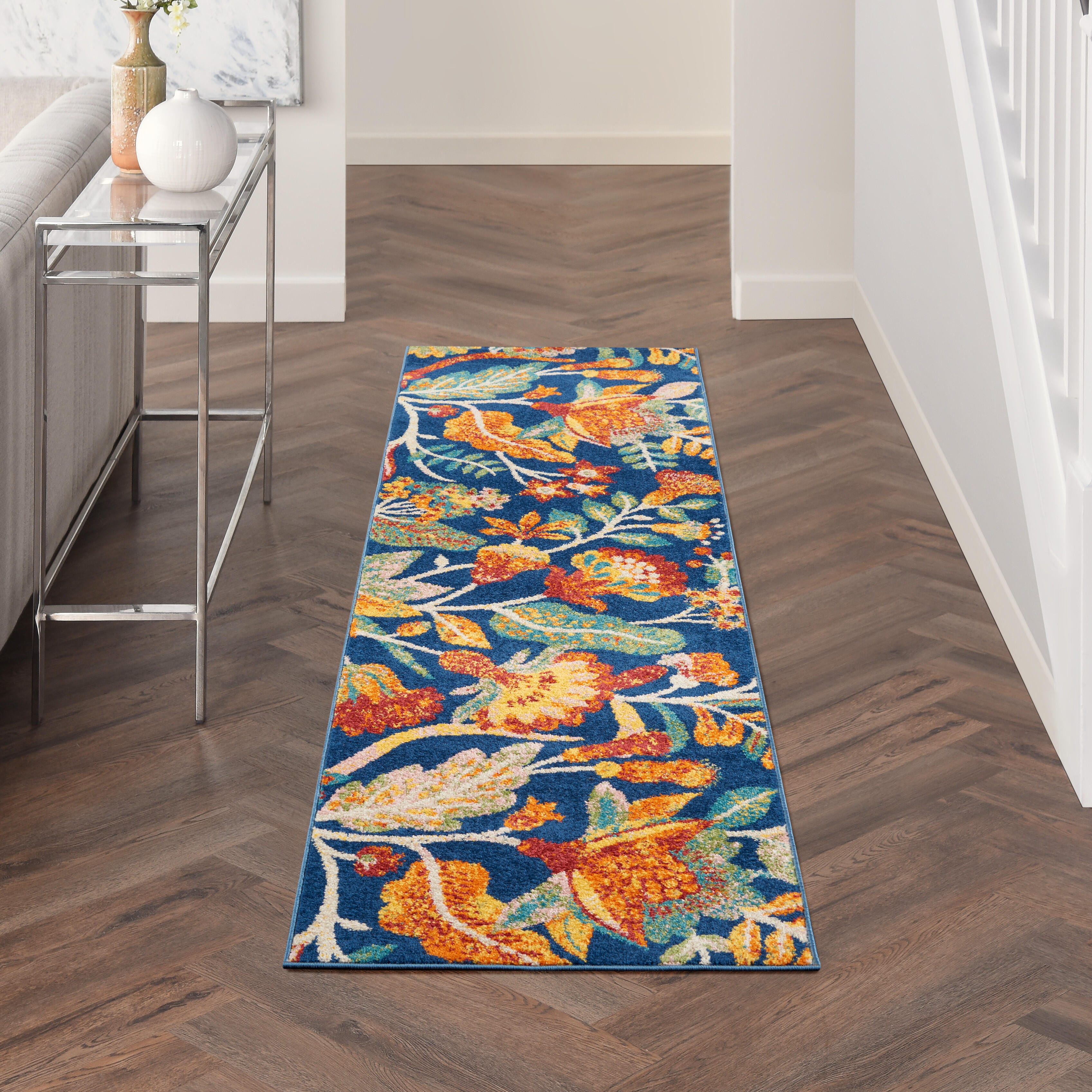 Nourison Home Nourison Allur 2'3" x 7'6" Navy Multicolor Bohemian Indoor Rug, Navy, rollover