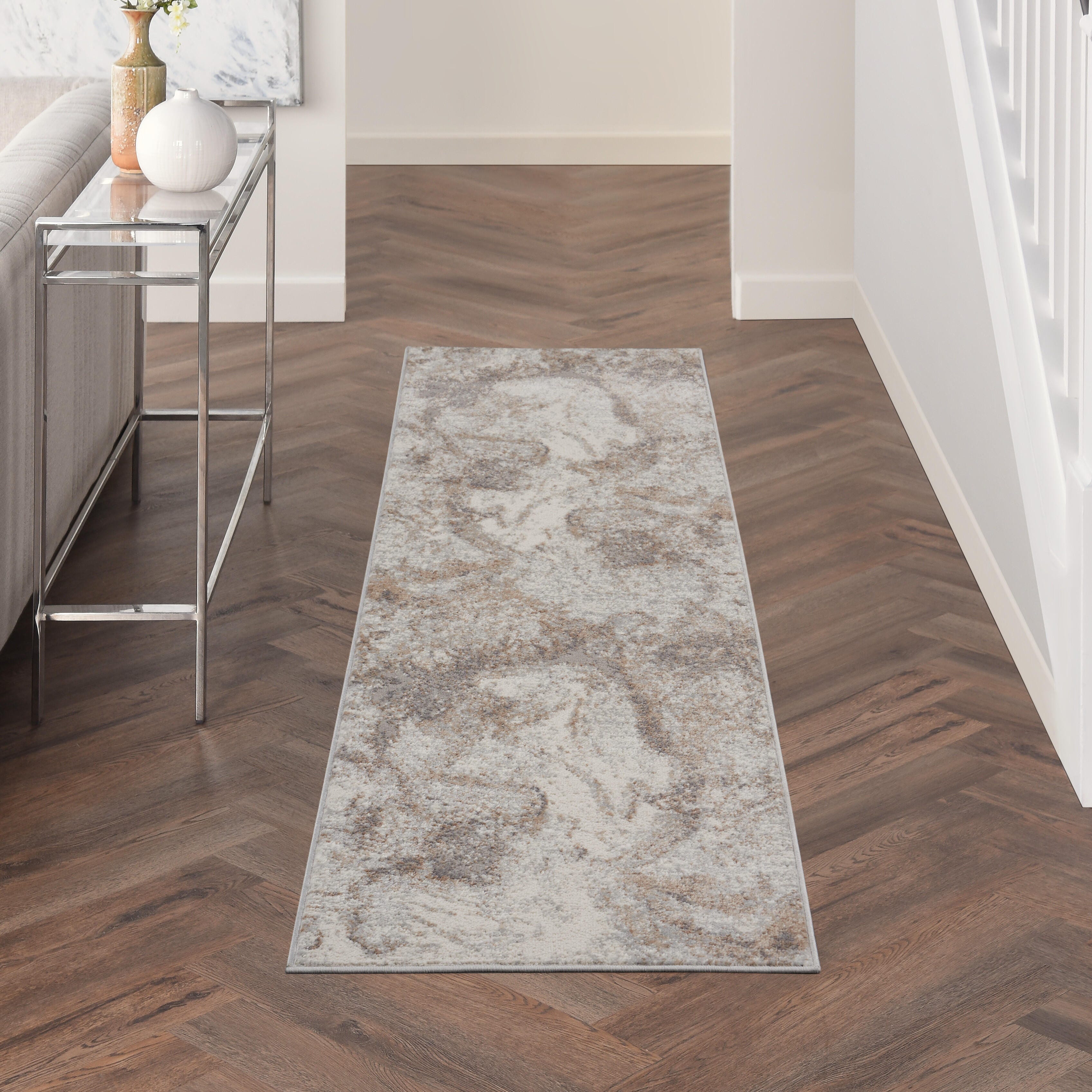 Nourison Home Nourison Elation 2'3" x 7'6" Ivory Grey Modern Indoor Rug, Cream, rollover